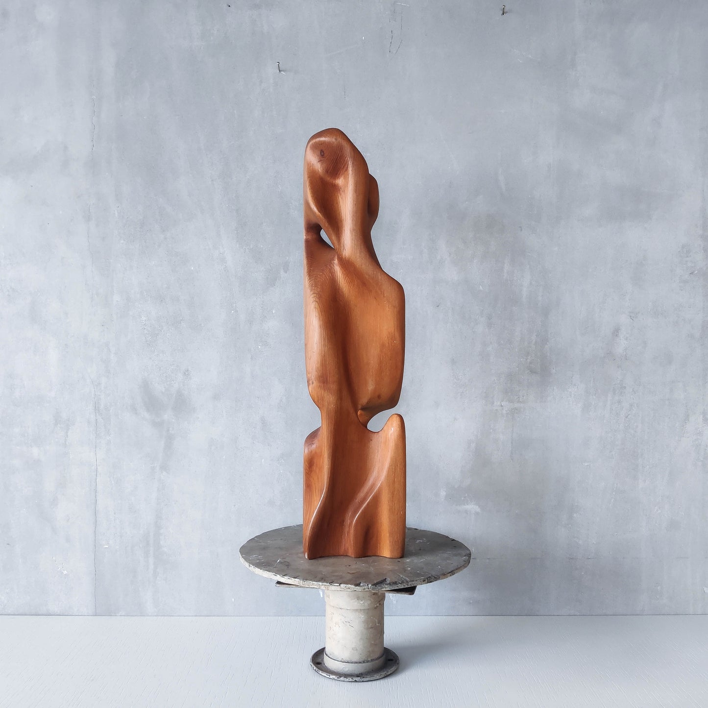 Vintage modernist carved wood organic abstract totem form sculpture