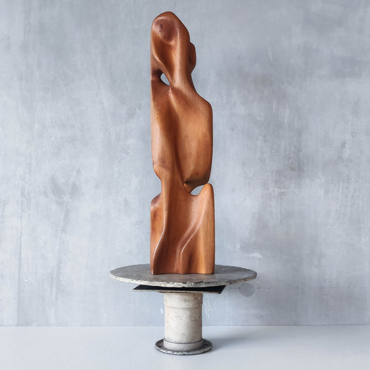 Vintage modernist carved wood organic abstract totem form sculpture