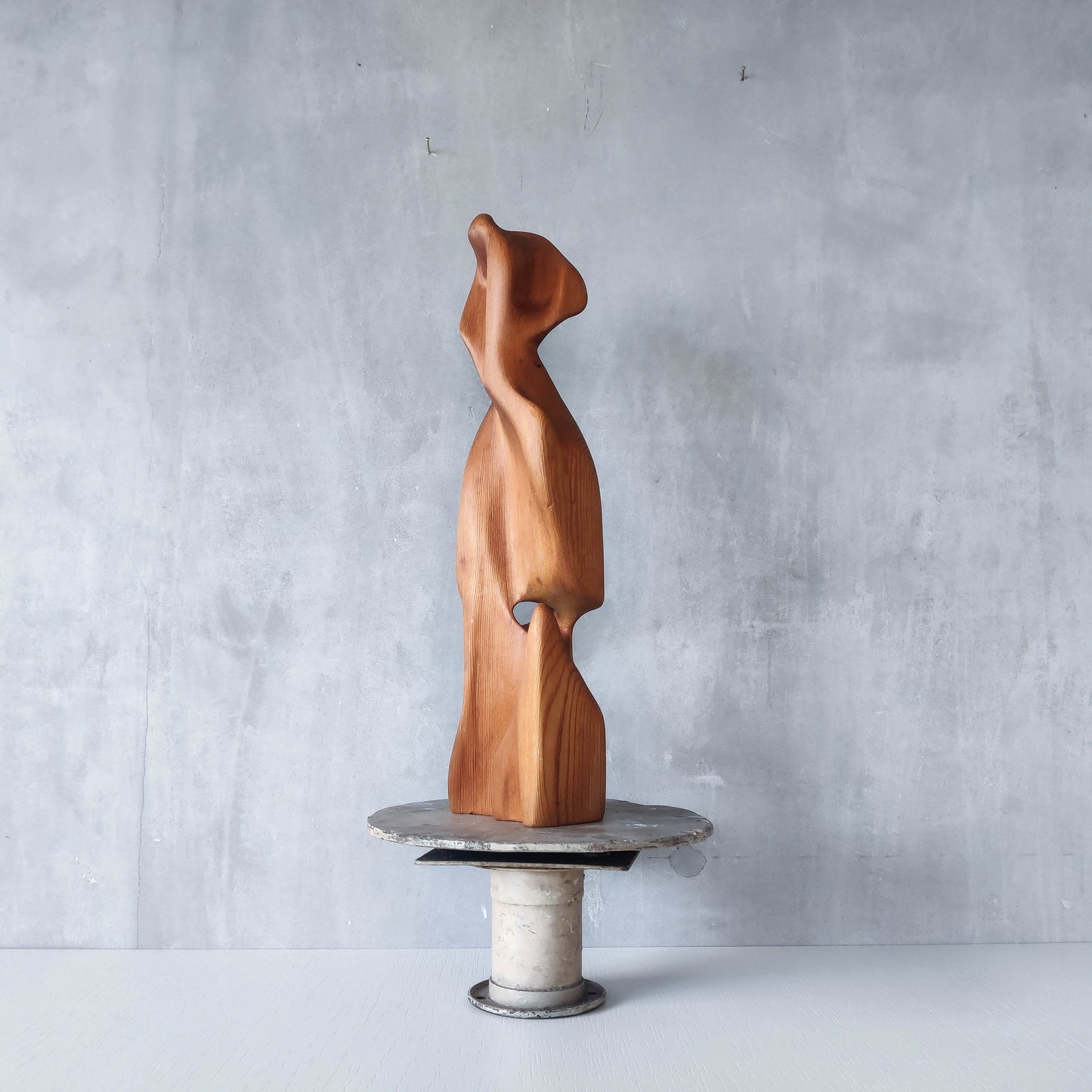 Vintage modernist carved wood organic abstract totem form sculpture