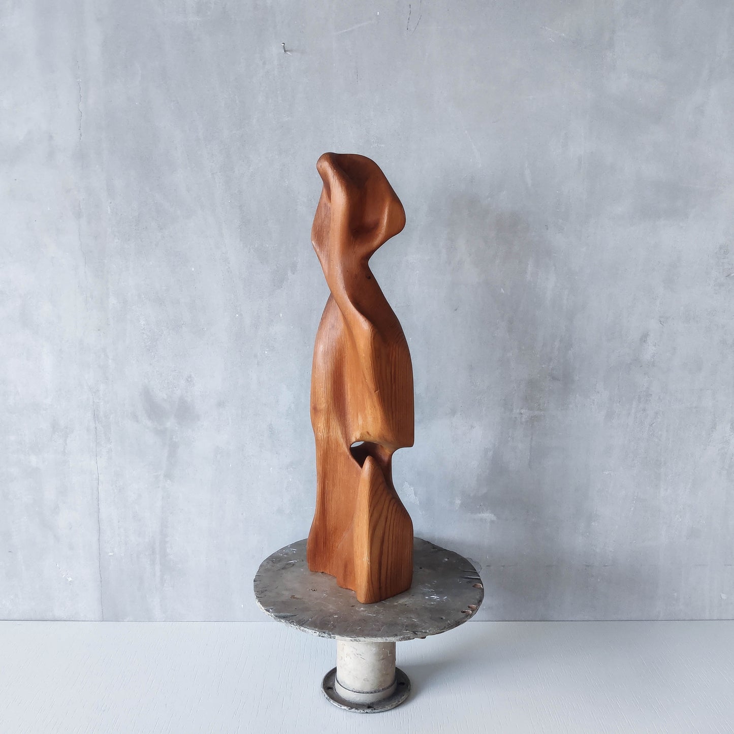 Vintage modernist carved wood organic abstract totem form sculpture