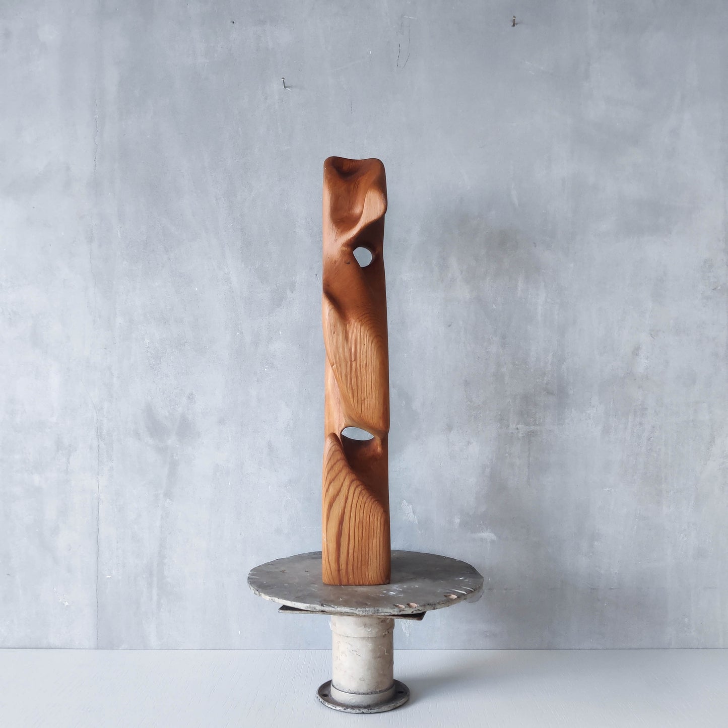 Vintage modernist carved wood organic abstract totem form sculpture