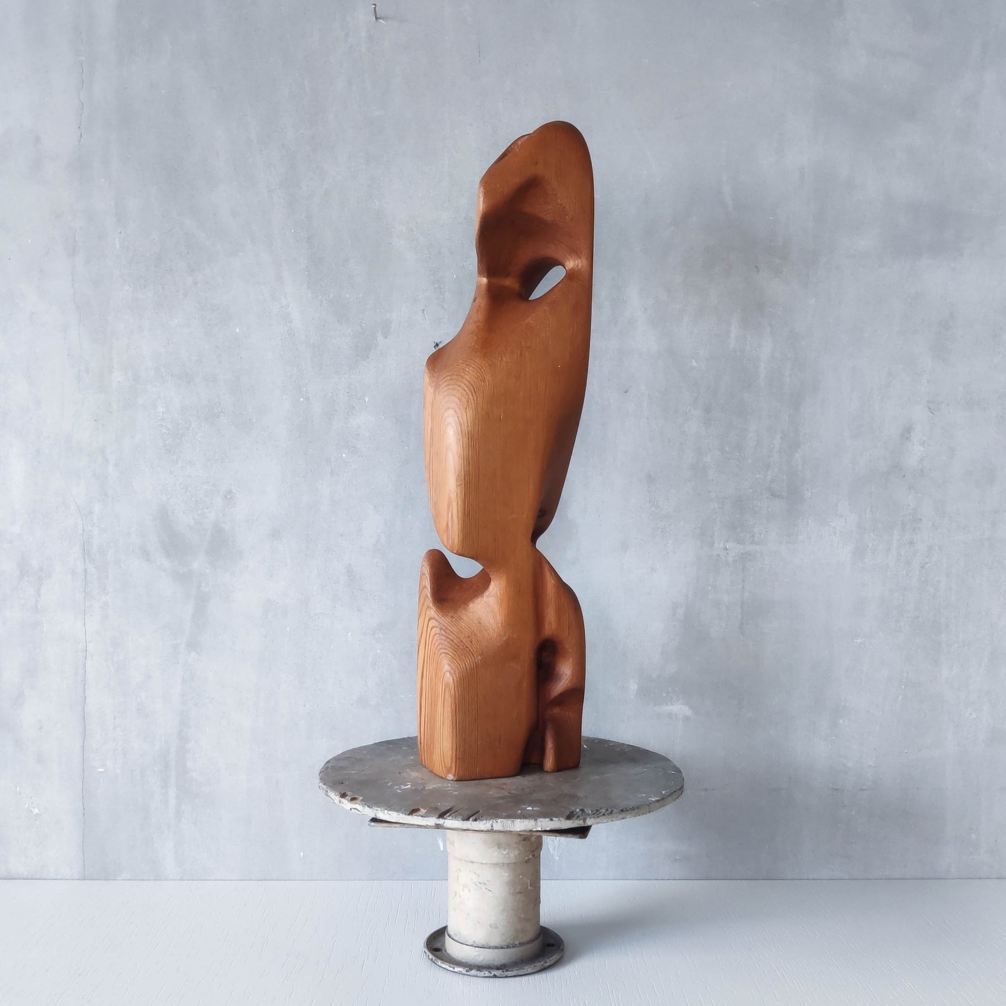 Vintage modernist carved wood organic abstract totem form sculpture