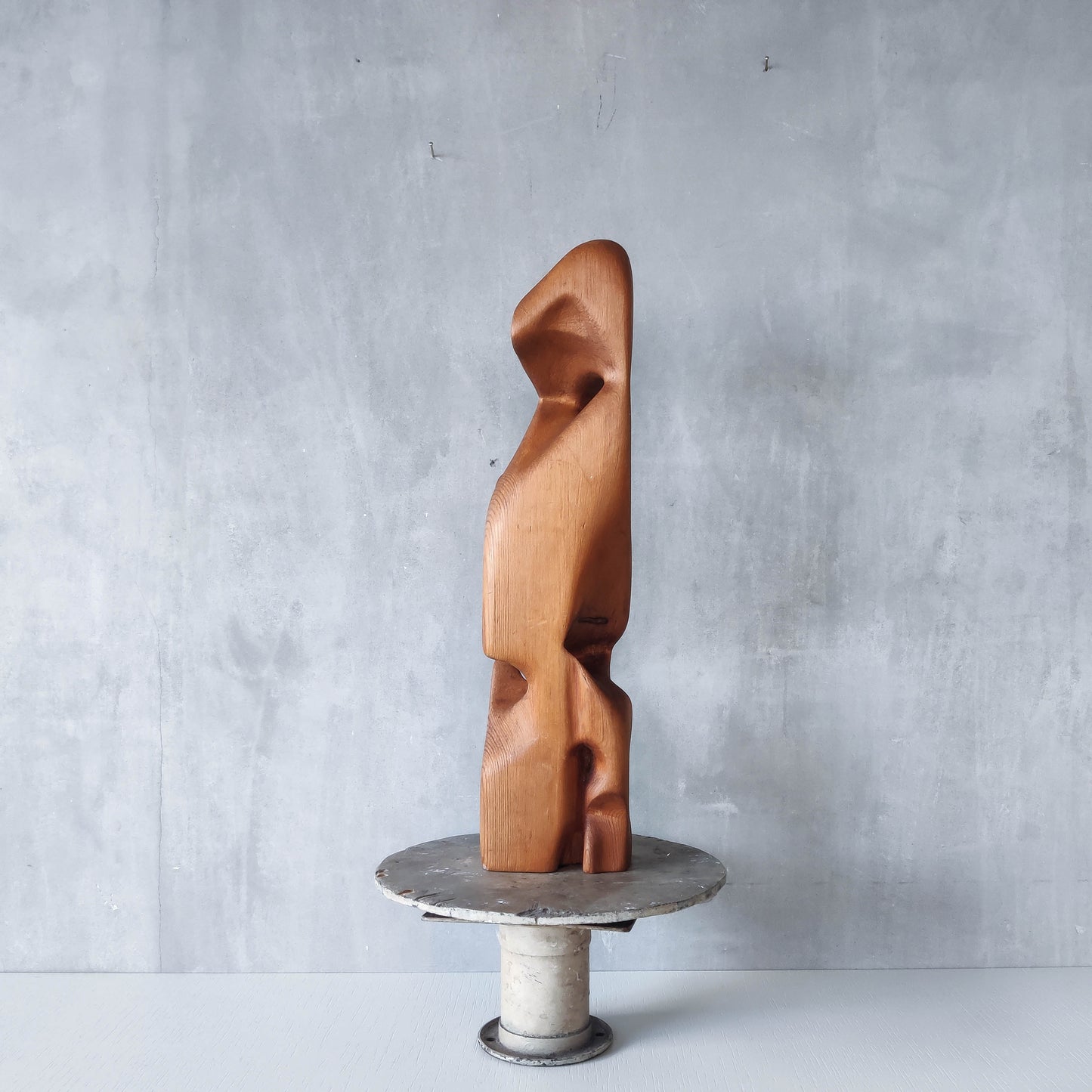 Vintage modernist carved wood organic abstract totem form sculpture