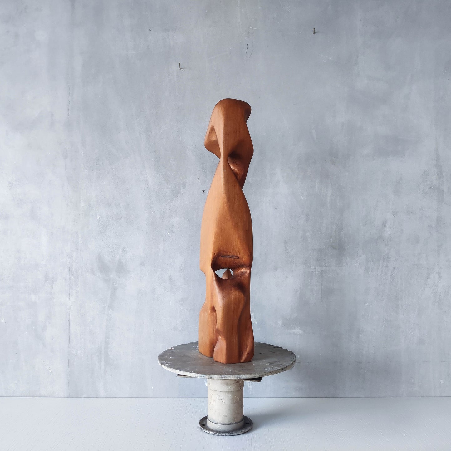 Vintage modernist carved wood organic abstract totem form sculpture