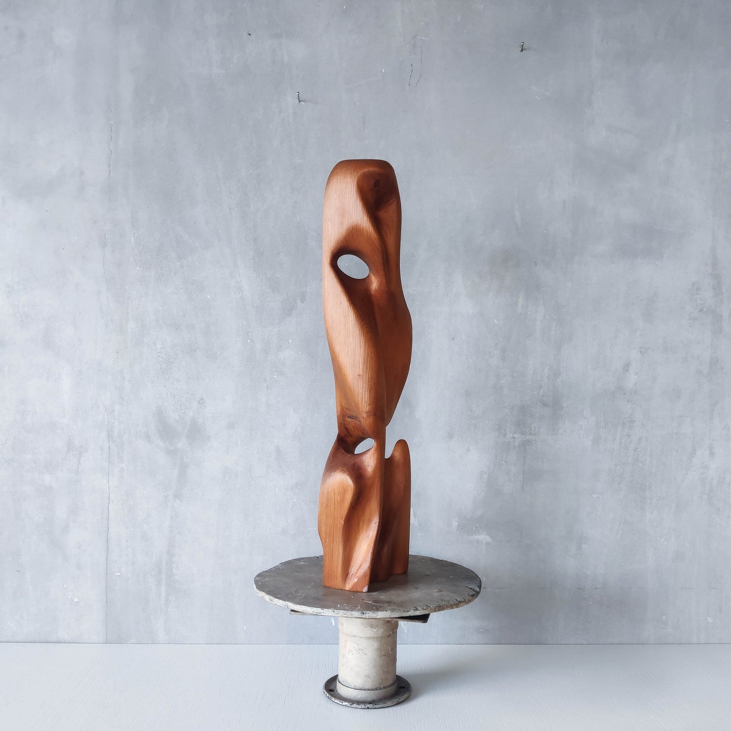 Vintage modernist carved wood organic abstract totem form sculpture