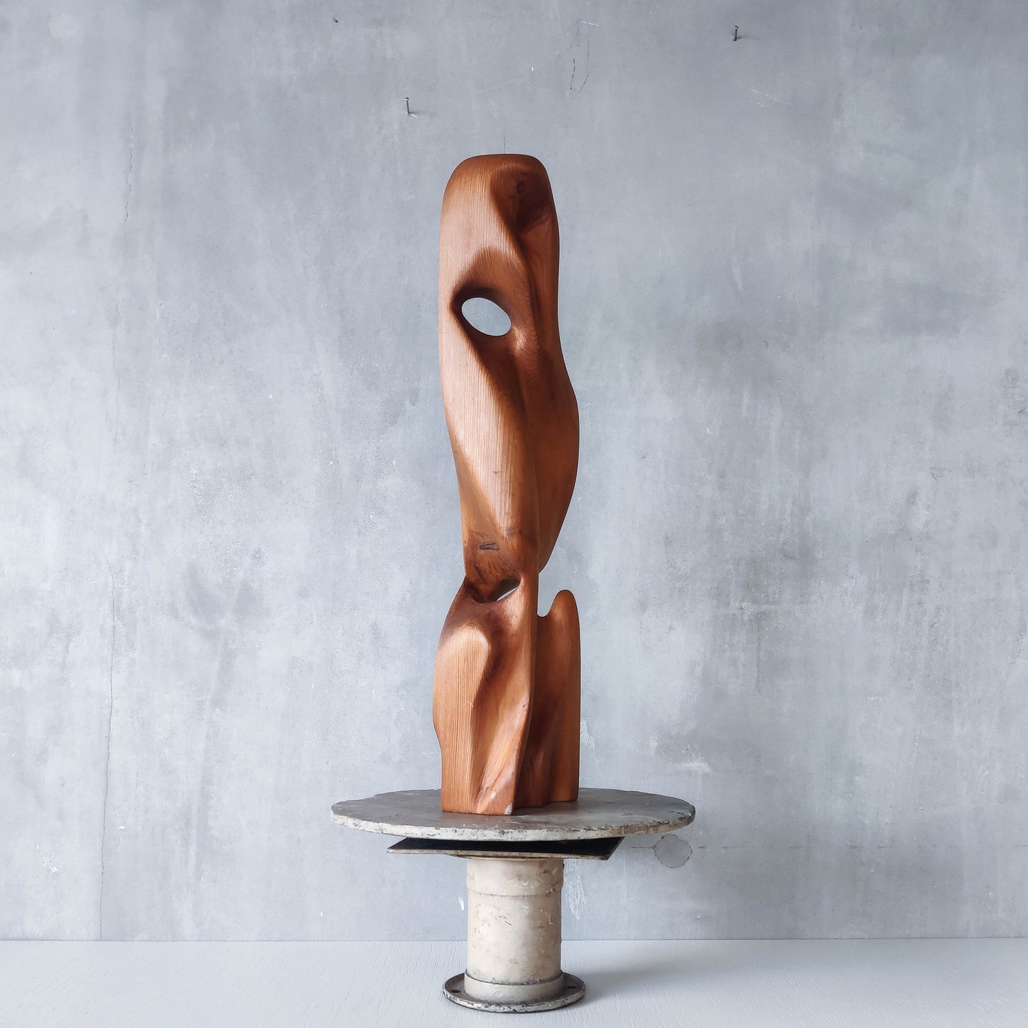 Vintage modernist carved wood organic abstract totem form sculpture