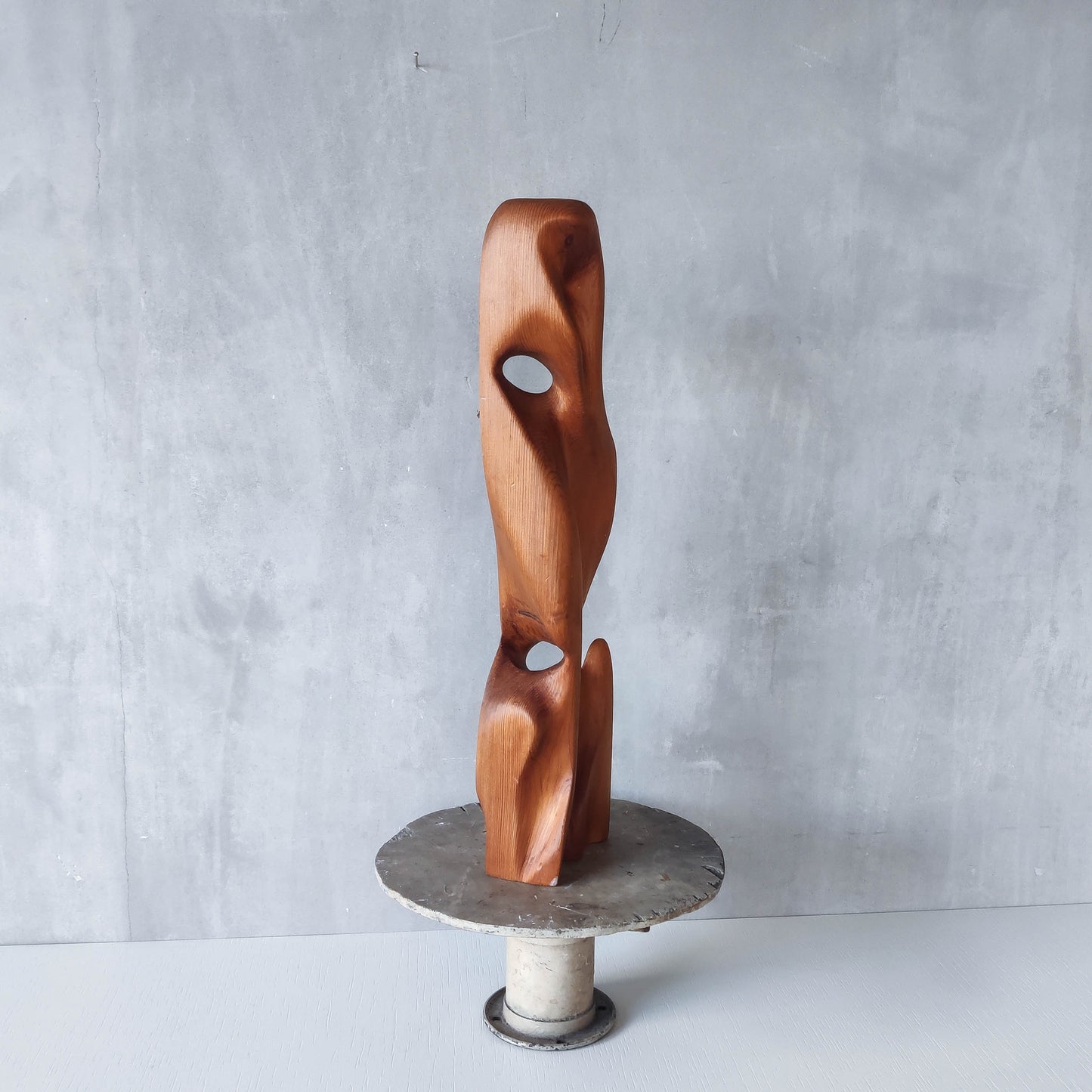 Vintage modernist carved wood organic abstract totem form sculpture