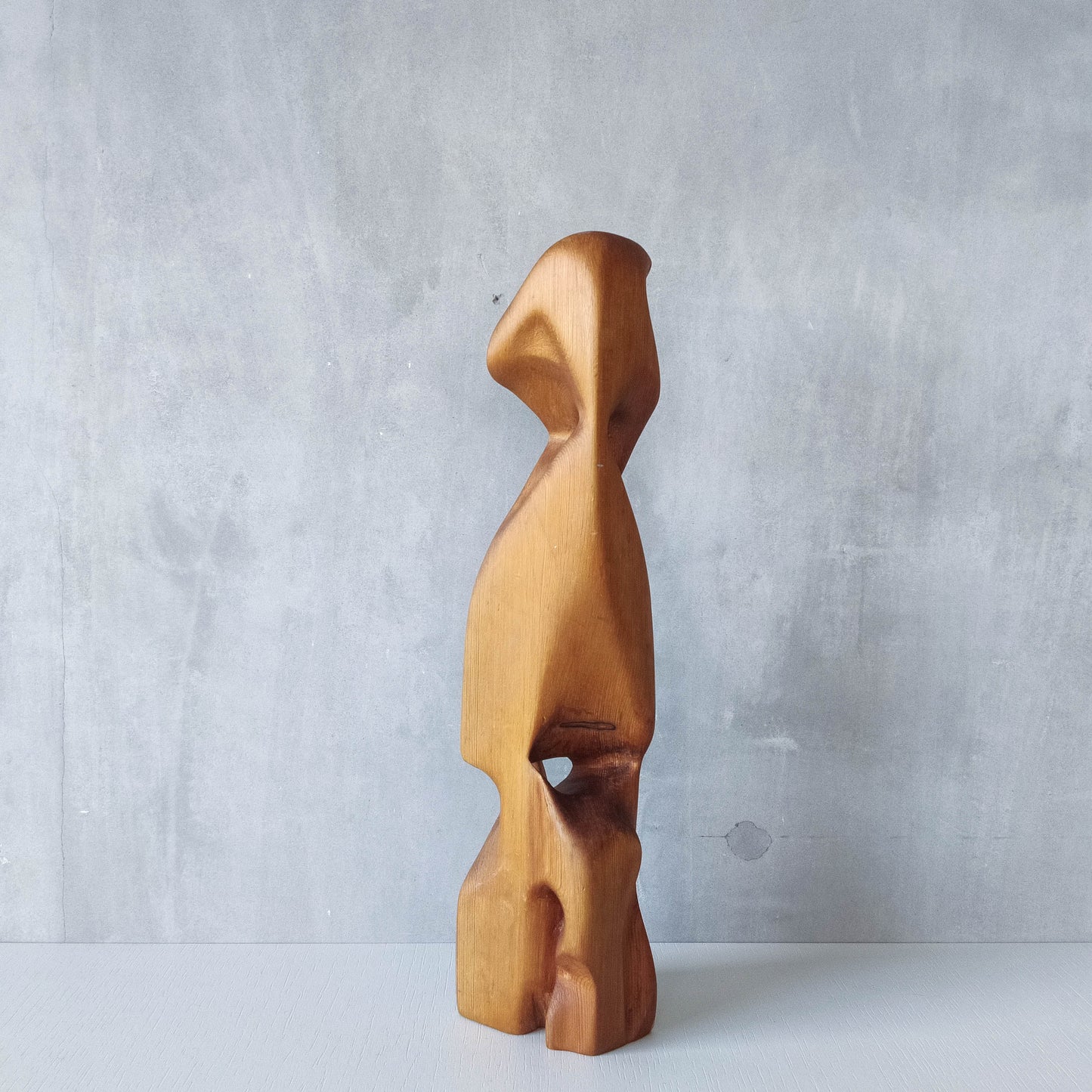 Vintage modernist carved wood organic abstract totem form sculpture