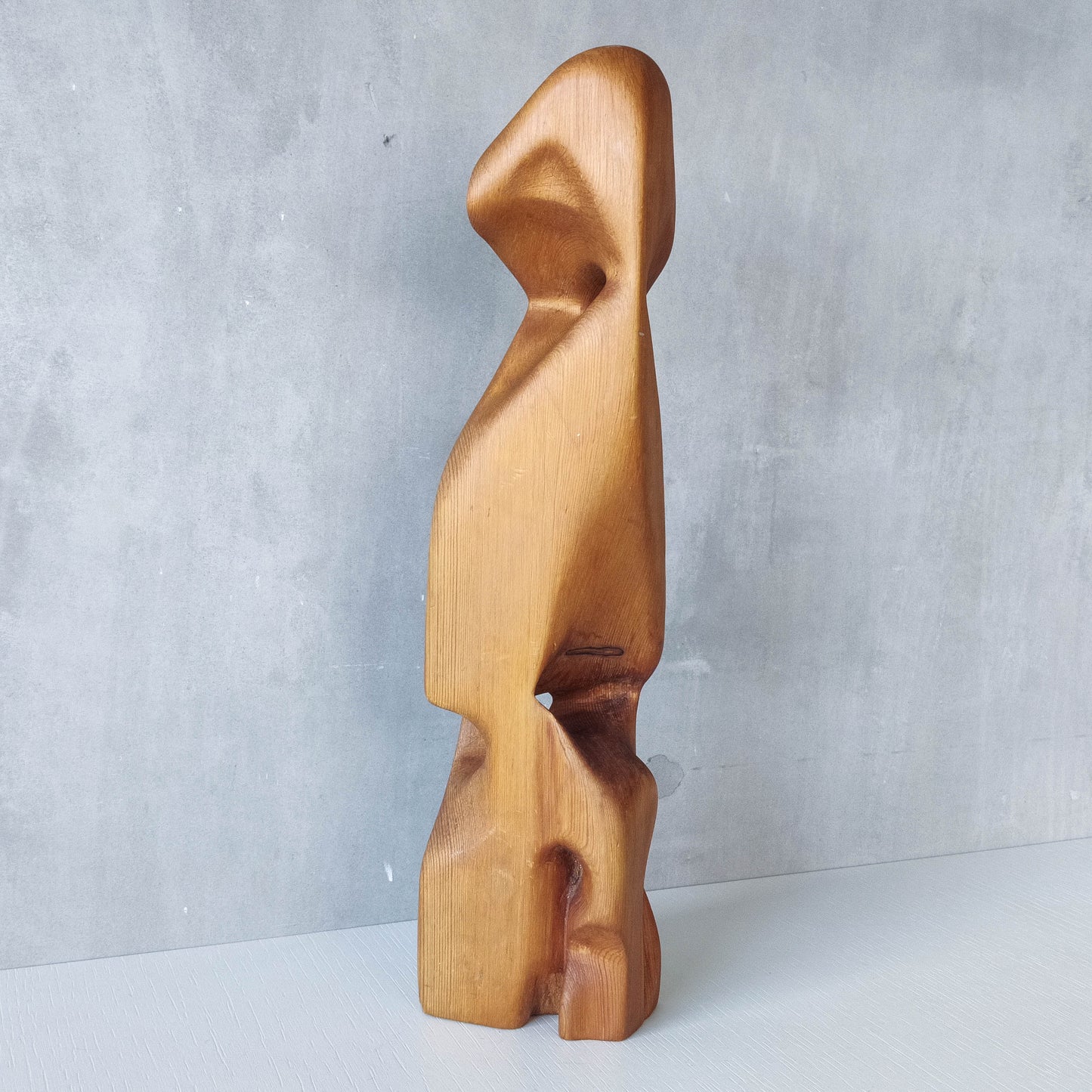 Vintage modernist carved wood organic abstract totem form sculpture