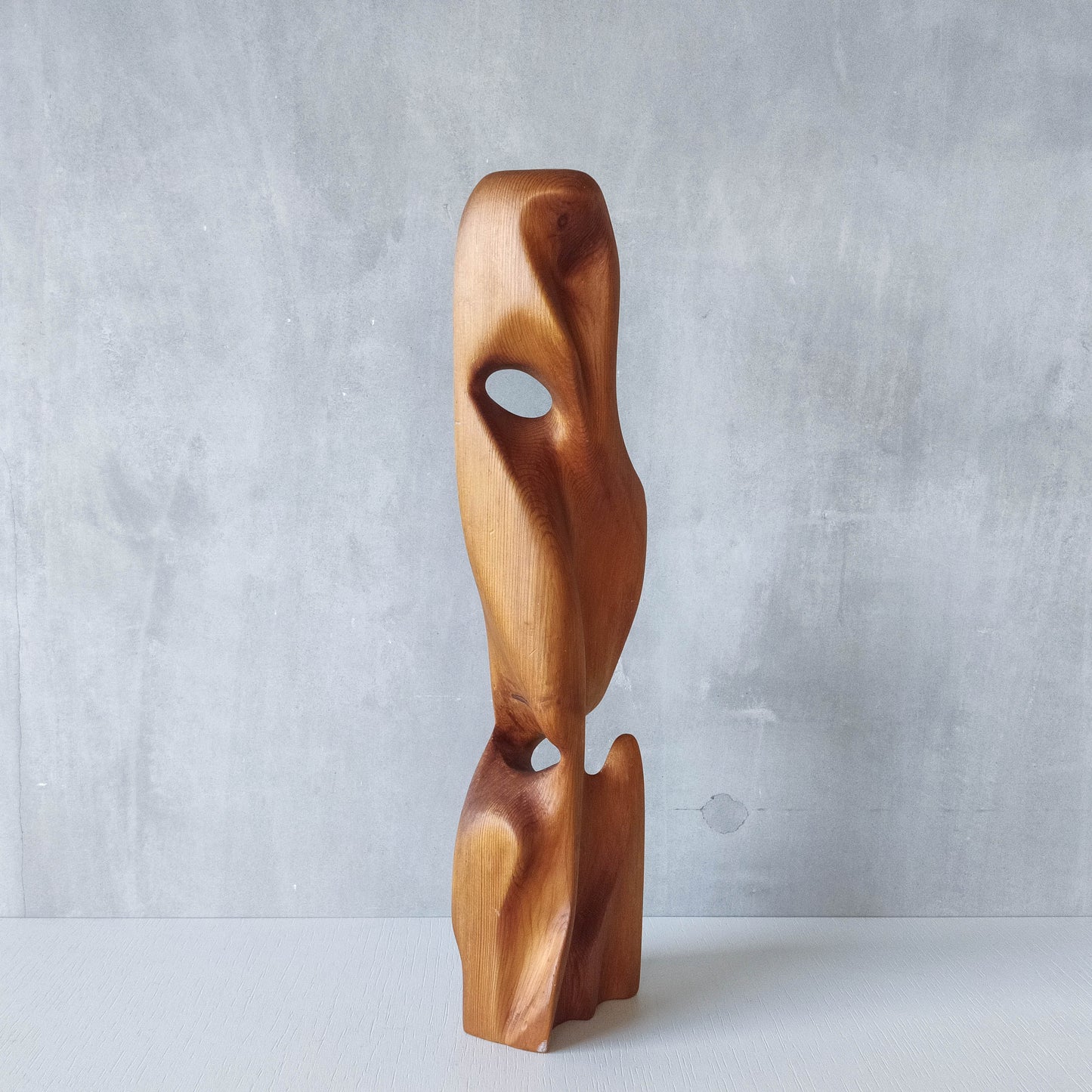 Vintage modernist carved wood organic abstract totem form sculpture