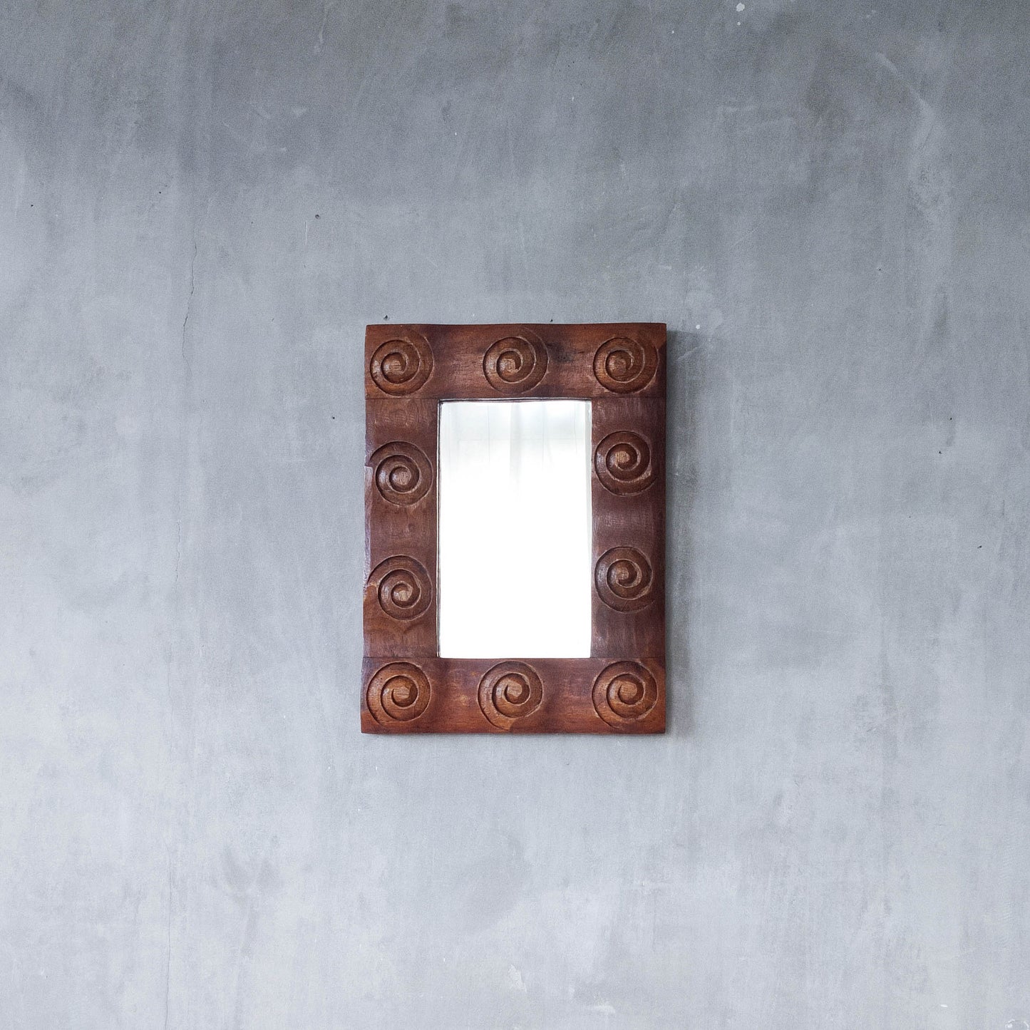 Vintage chunky solid hand carved hardwood wood spiral swirl sculptural mirror