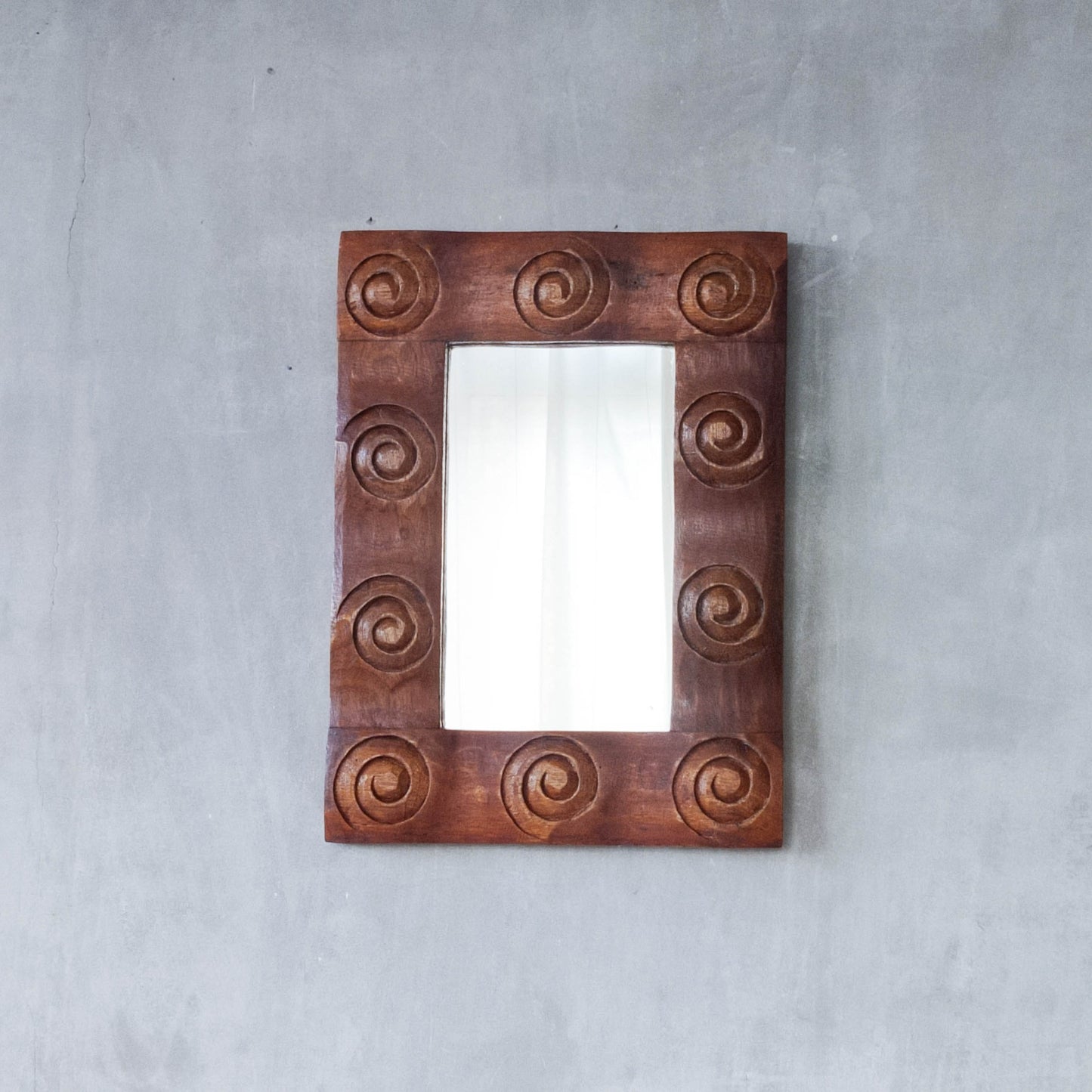 Vintage chunky solid hand carved hardwood wood spiral swirl sculptural mirror