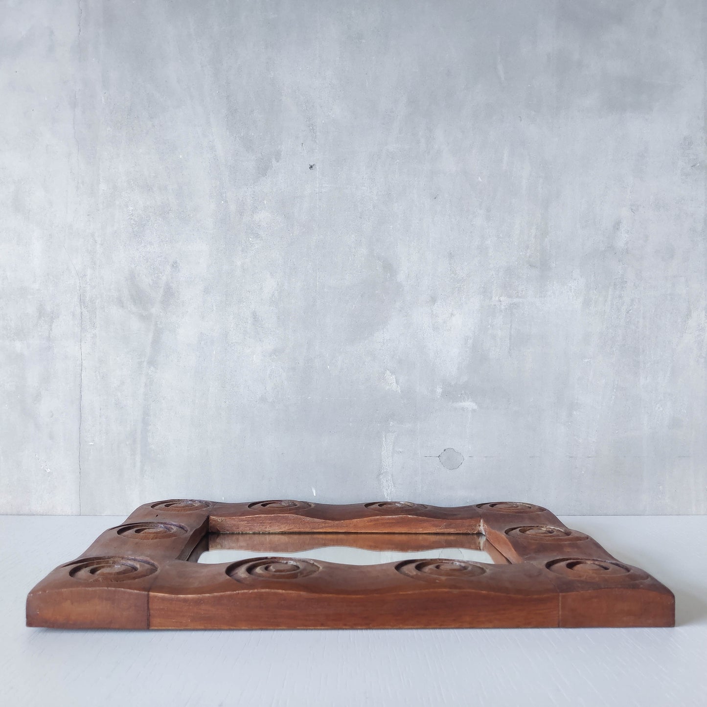 Vintage chunky solid hand carved hardwood wood spiral swirl sculptural mirror