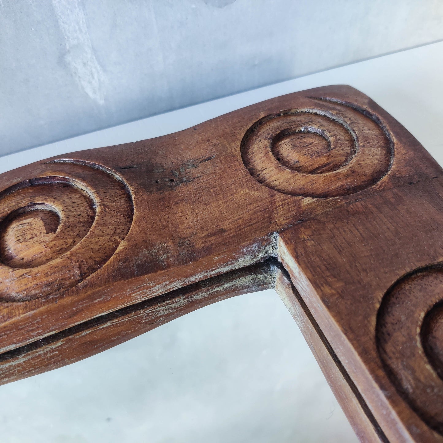 Vintage chunky solid hand carved hardwood wood spiral swirl sculptural mirror