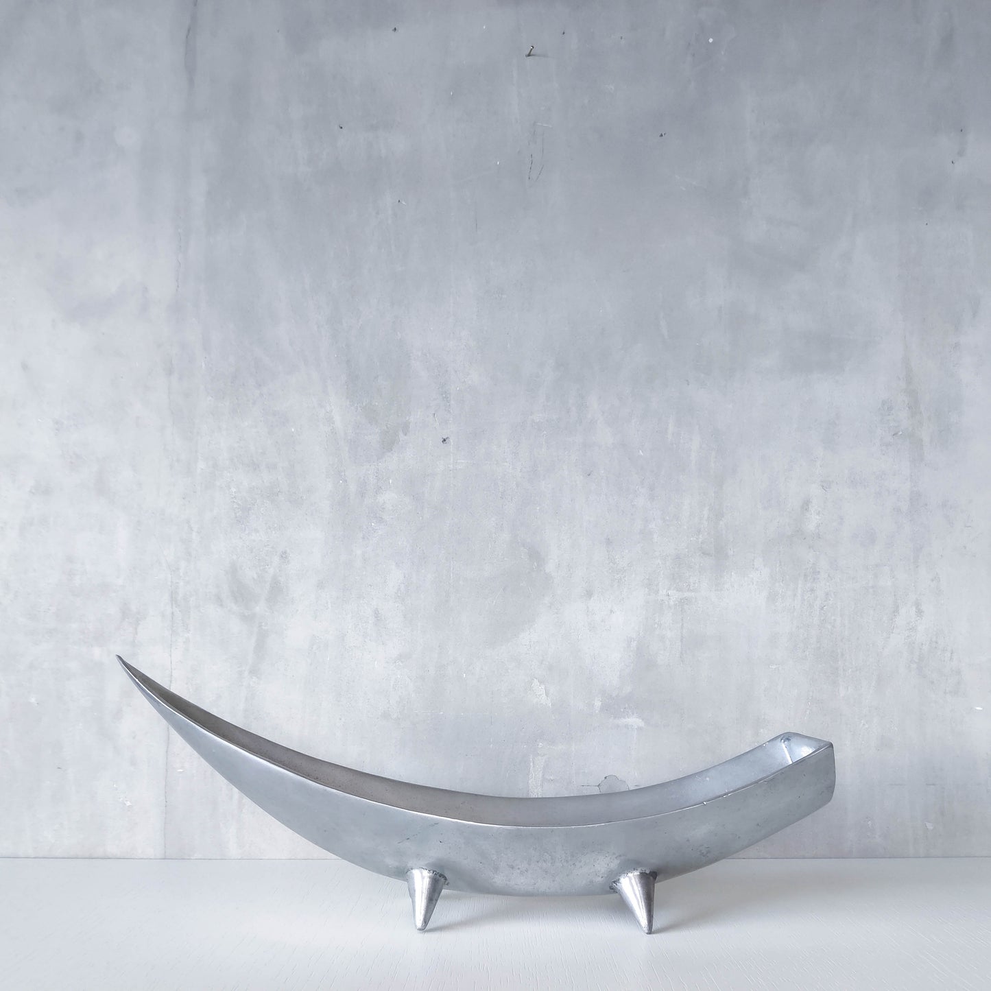 1990s cast aluminium sculptural large footed bowl centrepiece