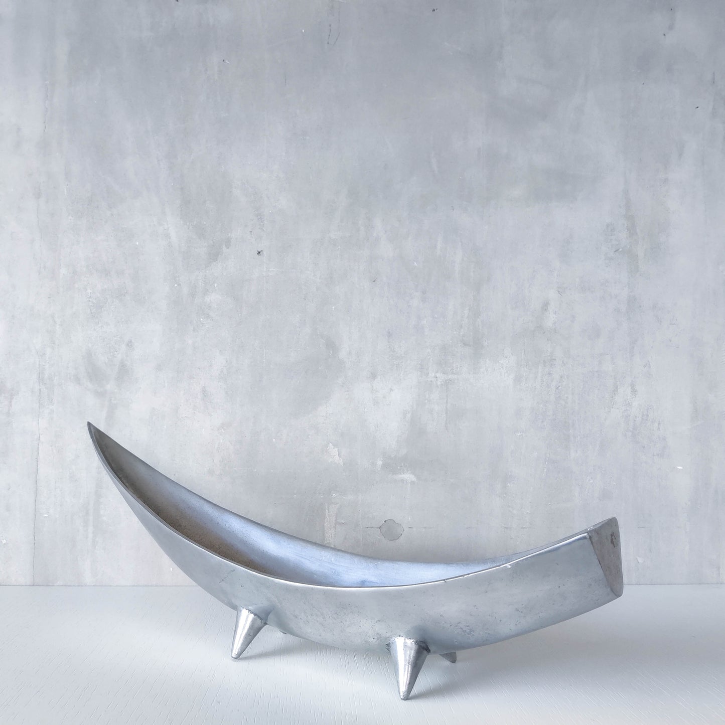 1990s cast aluminium sculptural large footed bowl centrepiece