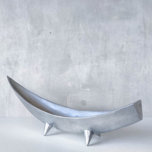 1990s cast aluminium sculptural large footed bowl centrepiece