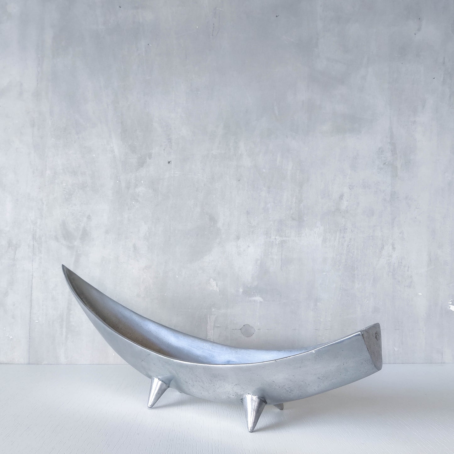 1990s cast aluminium sculptural large footed bowl centrepiece