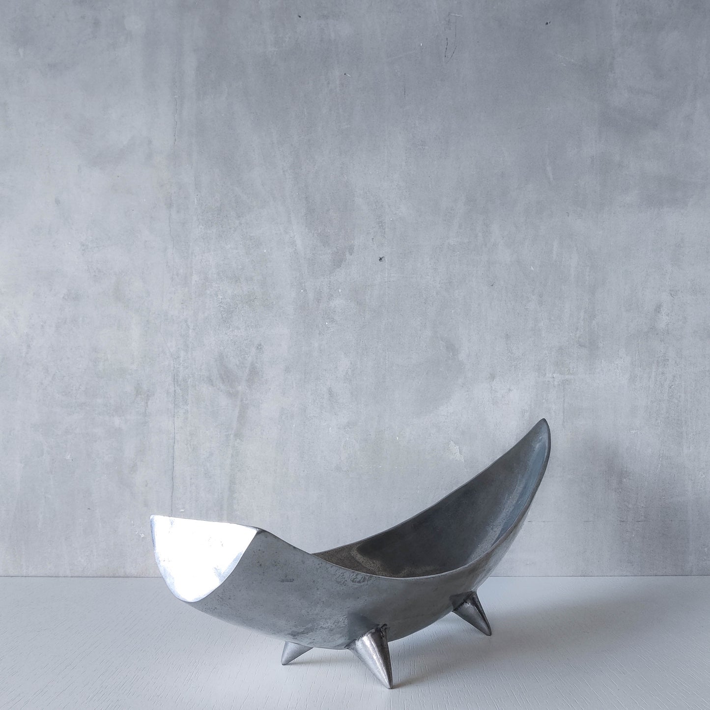 1990s cast aluminium sculptural large footed bowl centrepiece