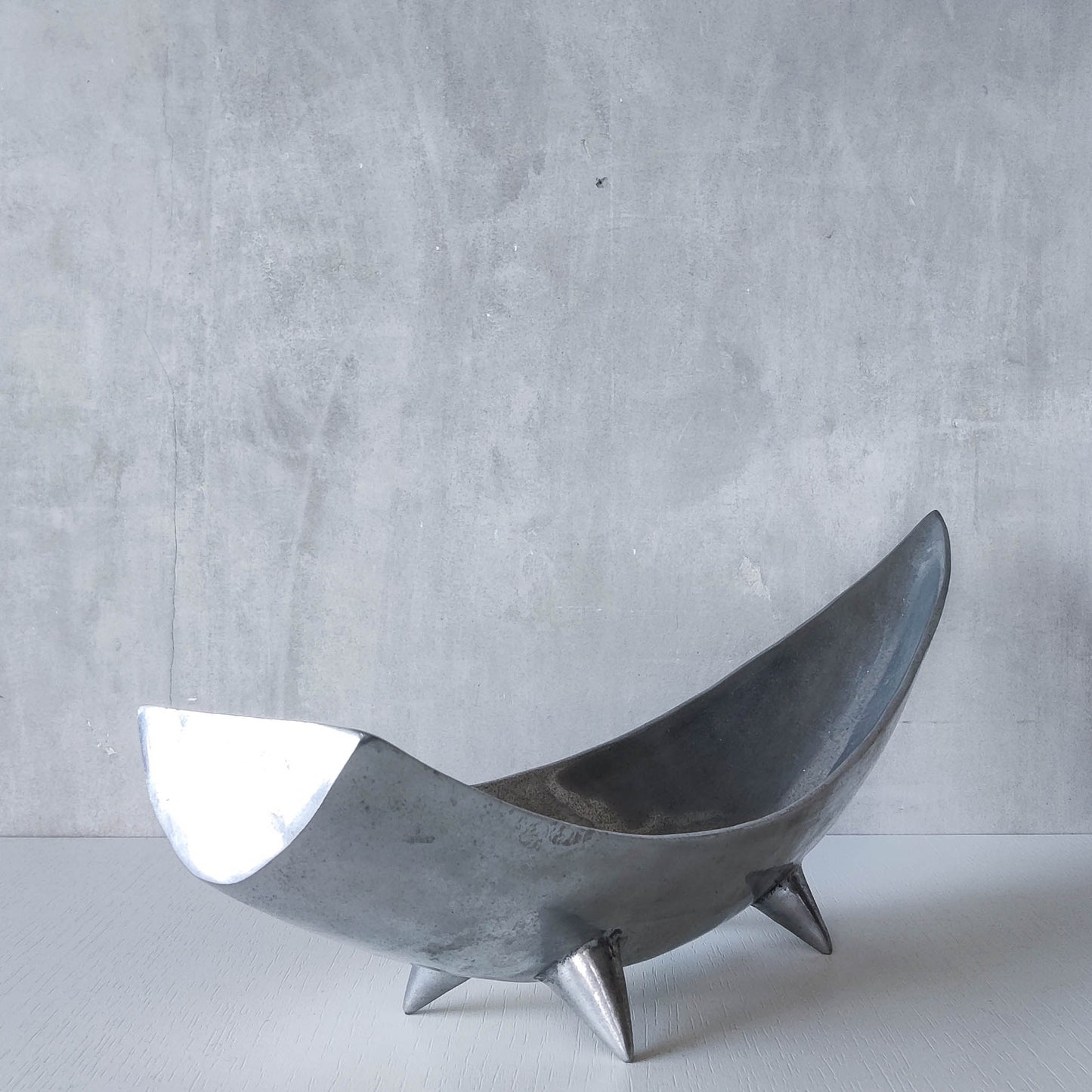 1990s cast aluminium sculptural large footed bowl centrepiece