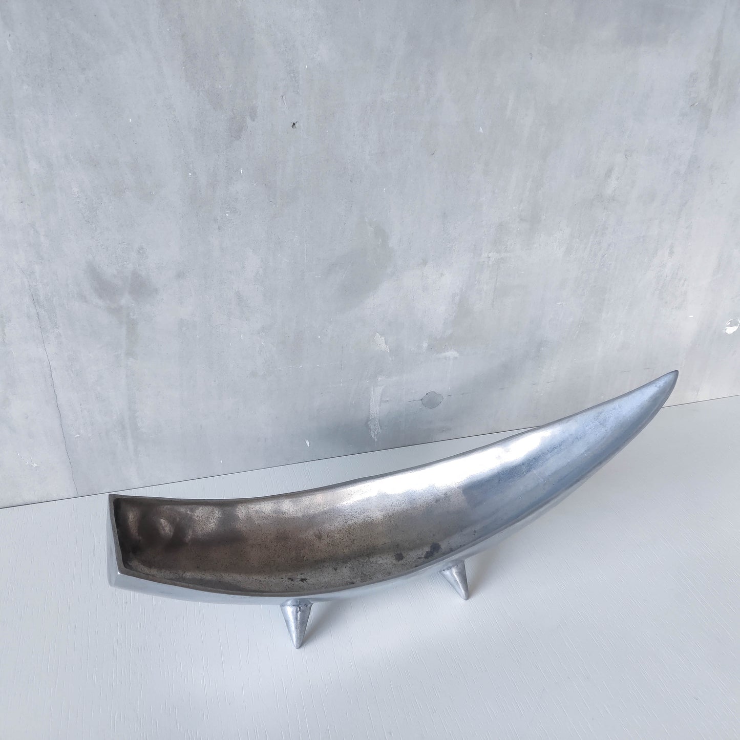 1990s cast aluminium sculptural large footed bowl centrepiece