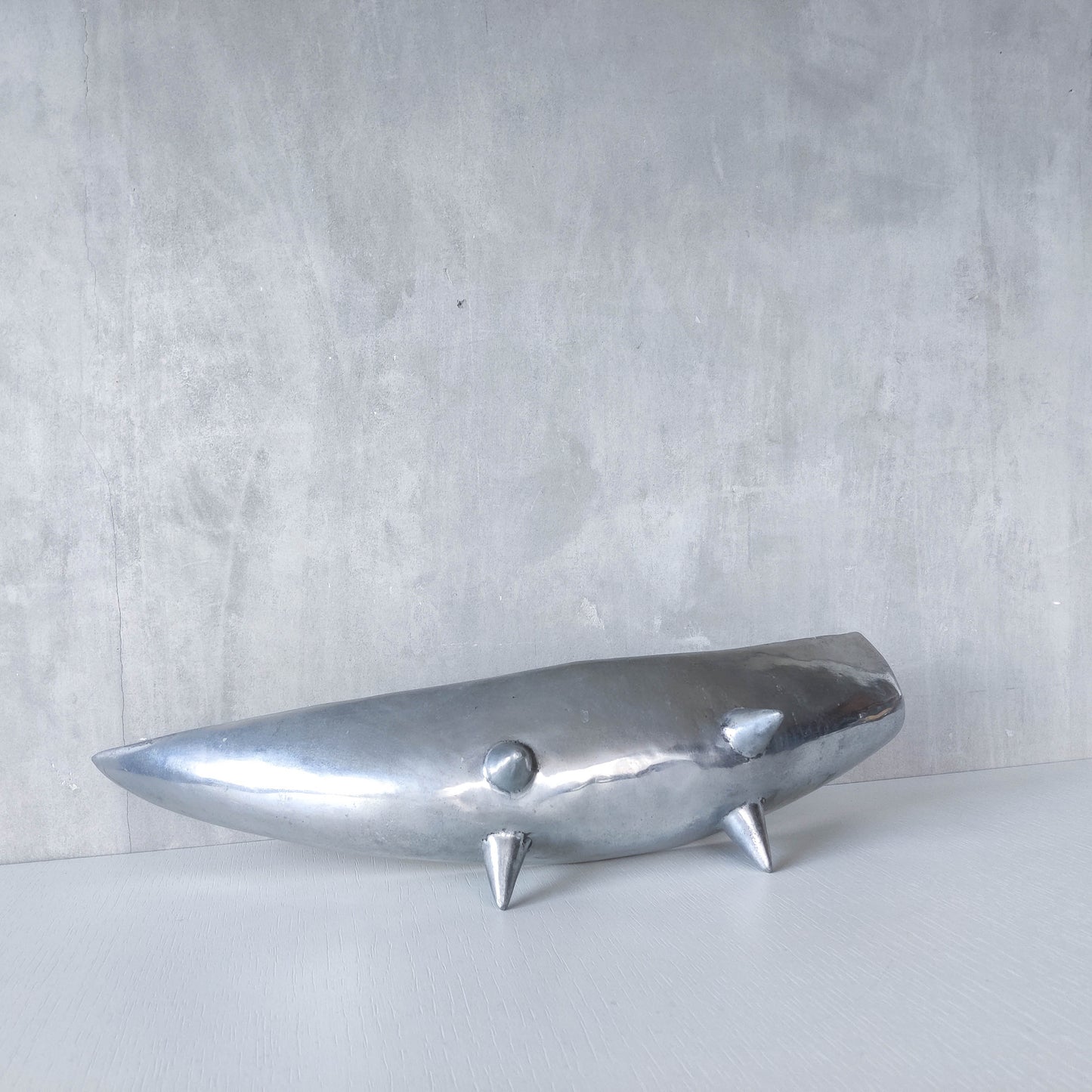 1990s cast aluminium sculptural large footed bowl centrepiece