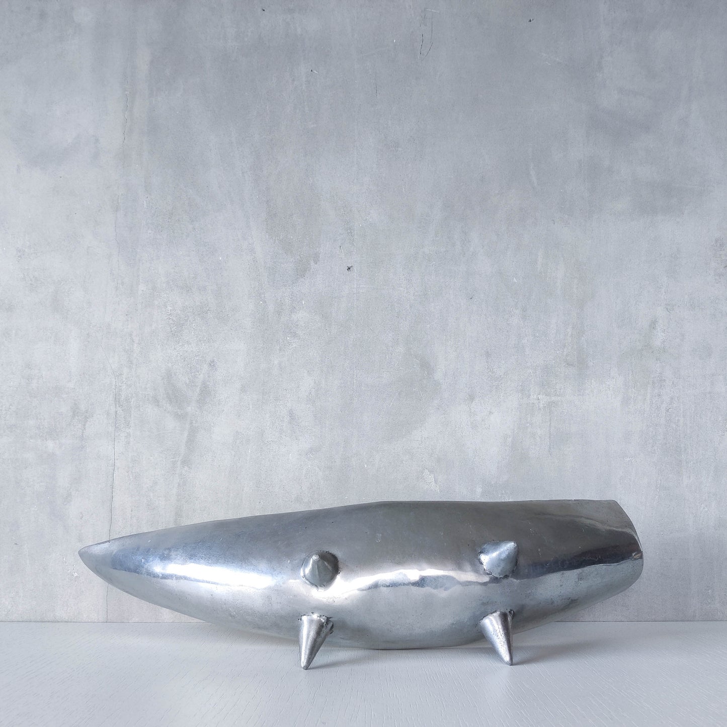 1990s cast aluminium sculptural large footed bowl centrepiece