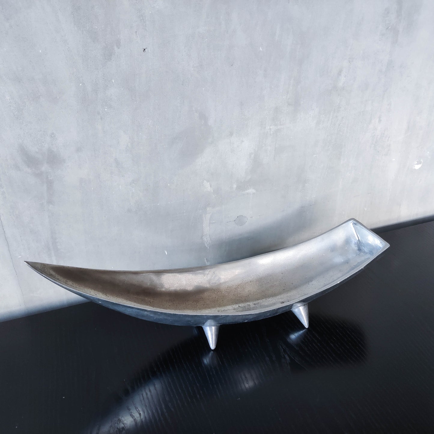 1990s cast aluminium sculptural large footed bowl centrepiece