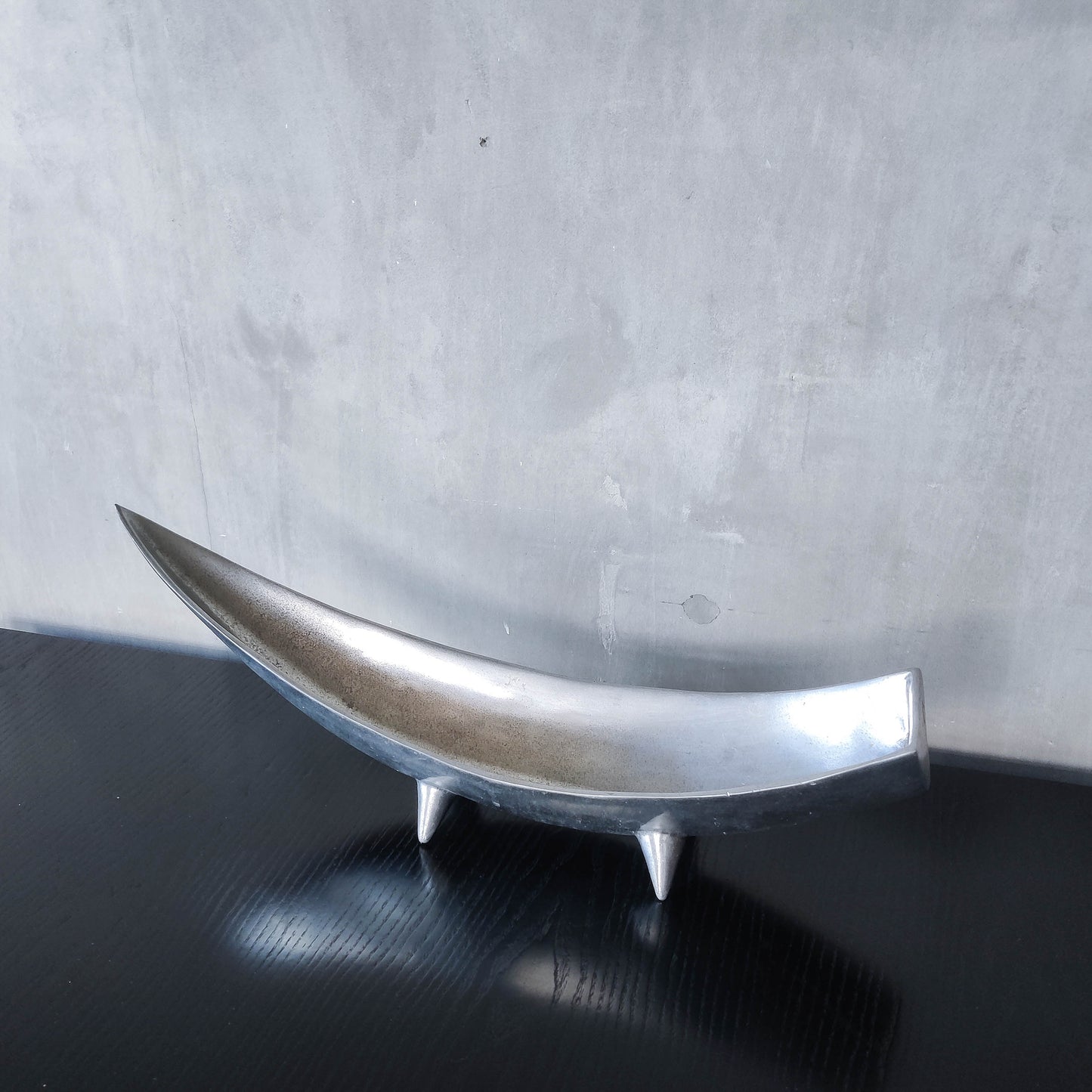 1990s cast aluminium sculptural large footed bowl centrepiece