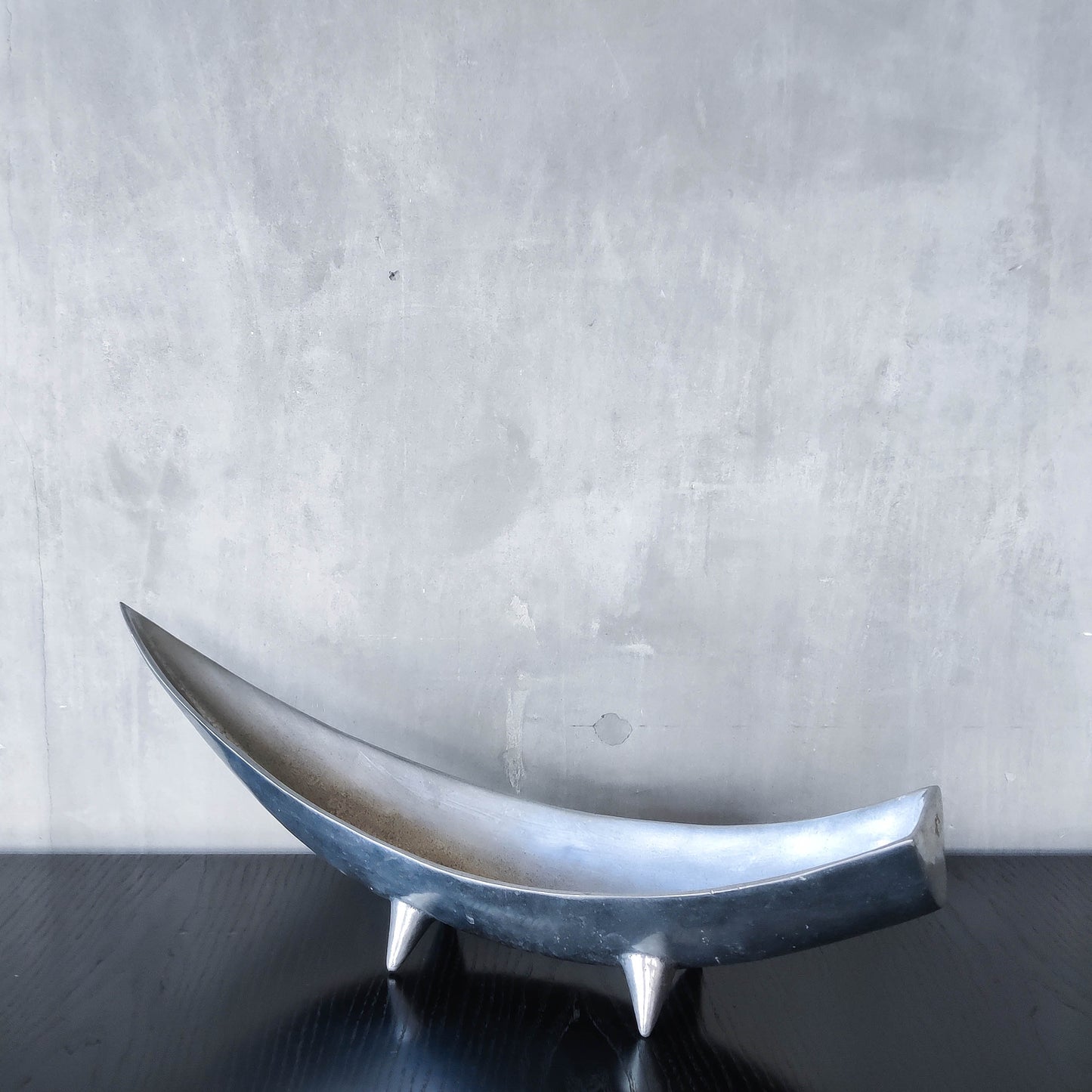 1990s cast aluminium sculptural large footed bowl centrepiece