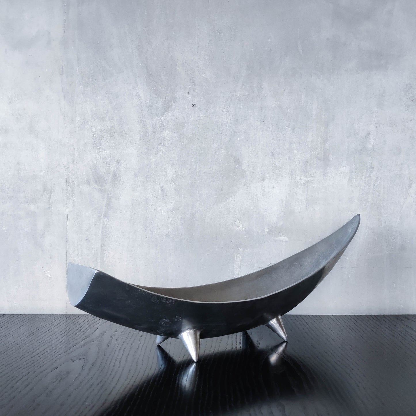 1990s cast aluminium sculptural large footed bowl centrepiece