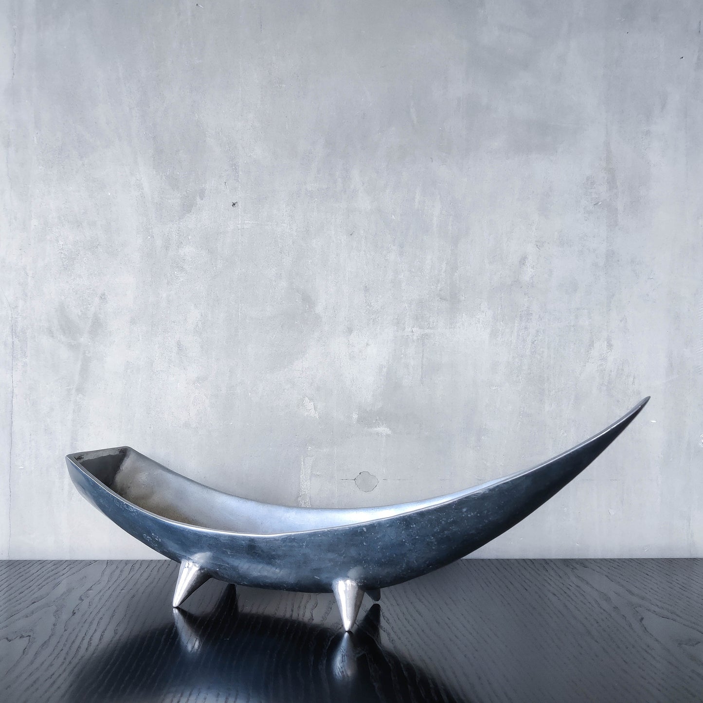 1990s cast aluminium sculptural large footed bowl centrepiece