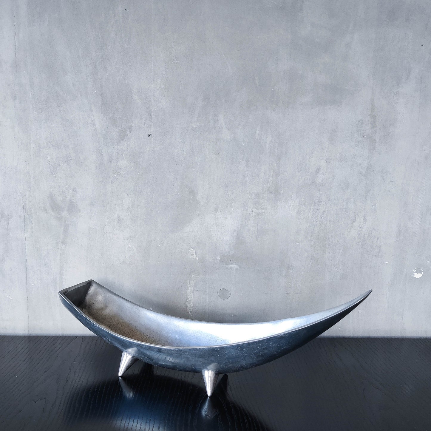 1990s cast aluminium sculptural large footed bowl centrepiece