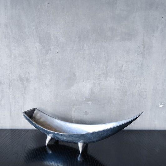 1990s cast aluminium sculptural large footed bowl centrepiece