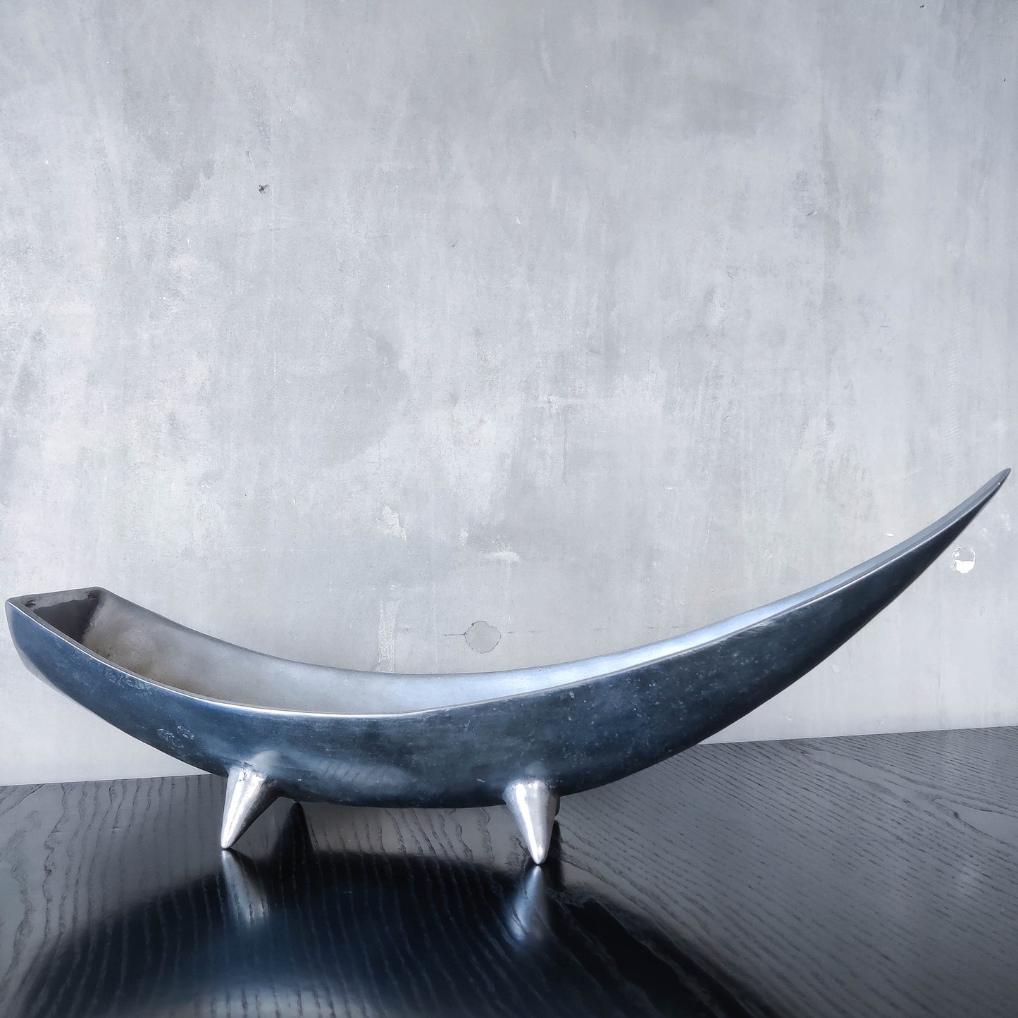 1990s cast aluminium sculptural large footed bowl centrepiece