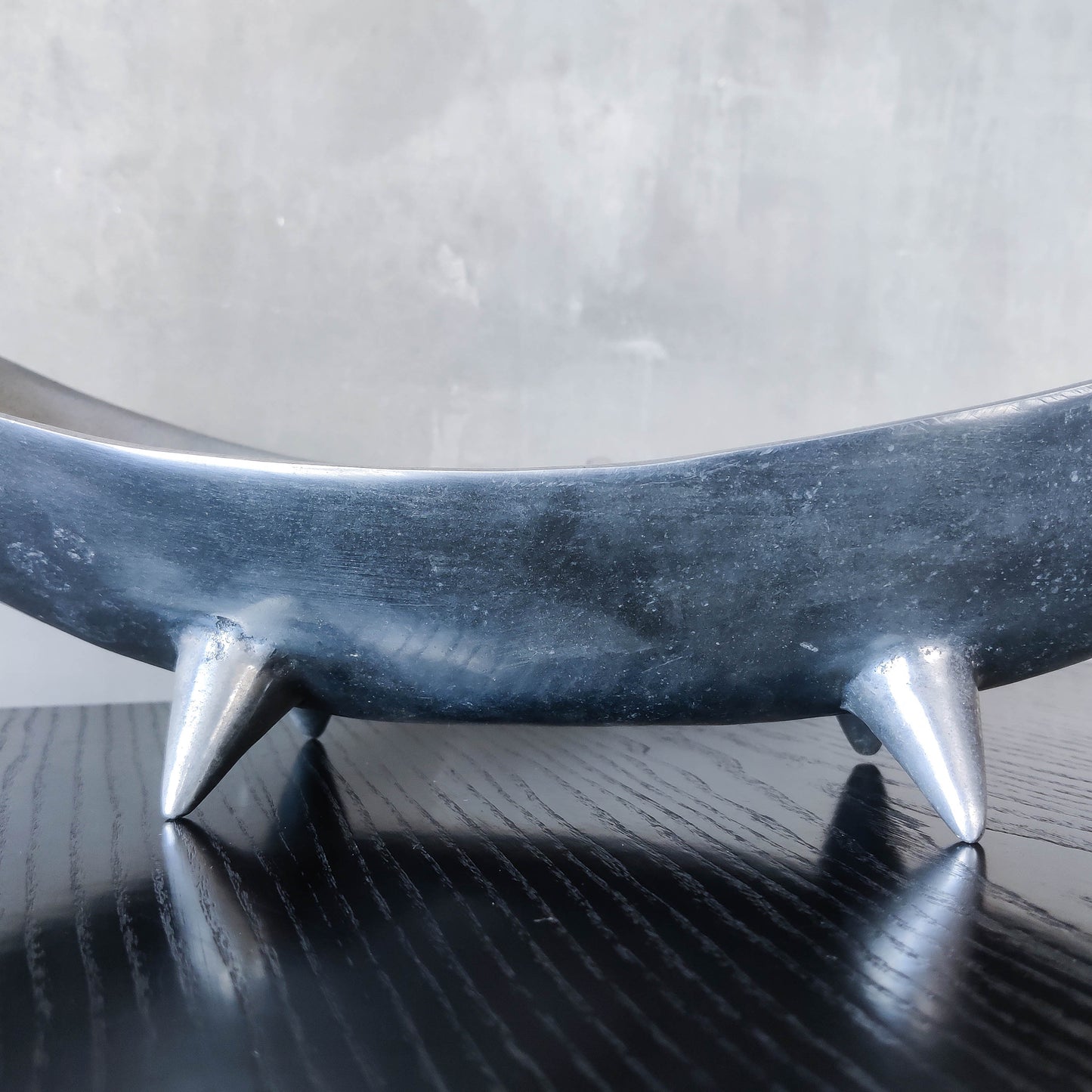 1990s cast aluminium sculptural large footed bowl centrepiece