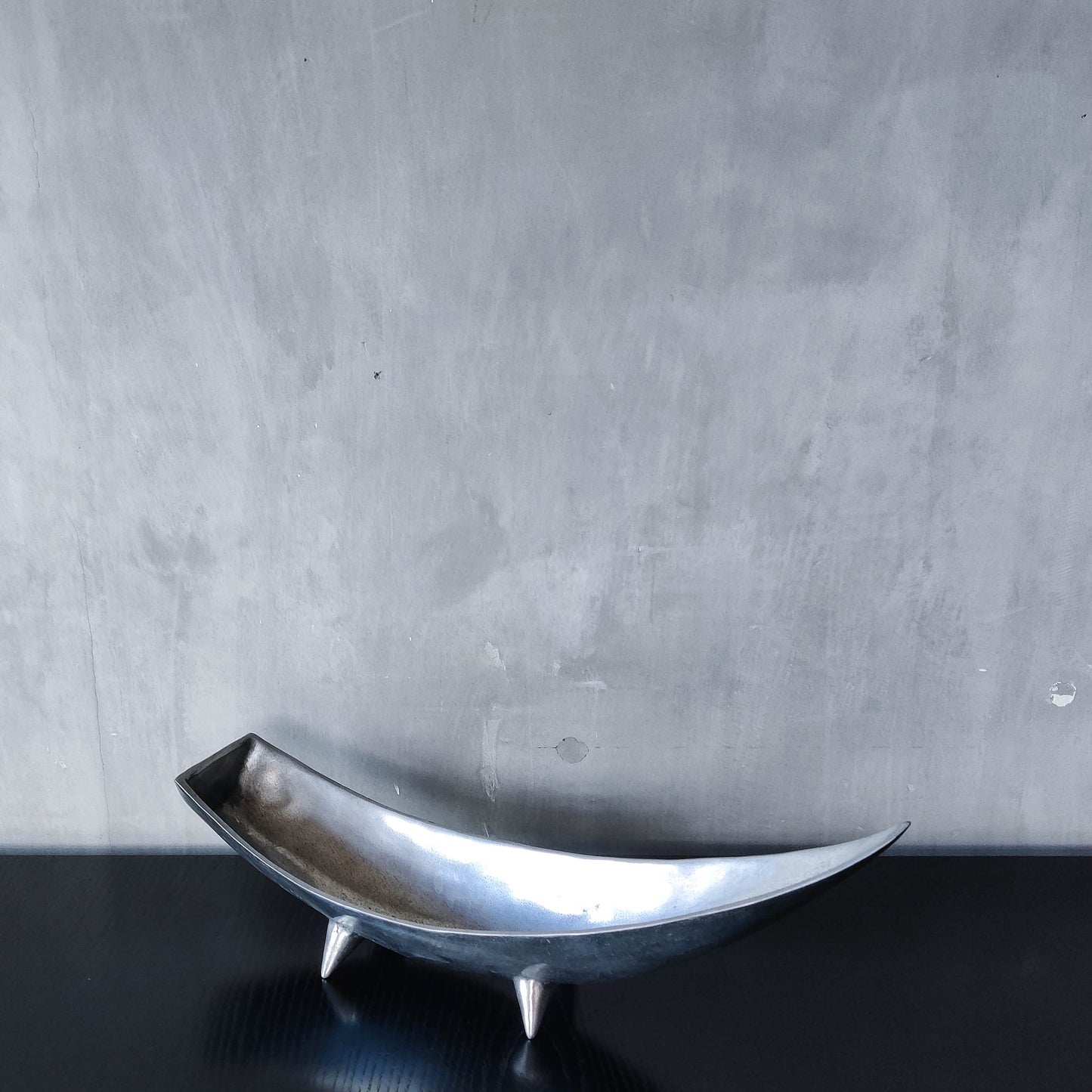 1990s cast aluminium sculptural large footed bowl centrepiece