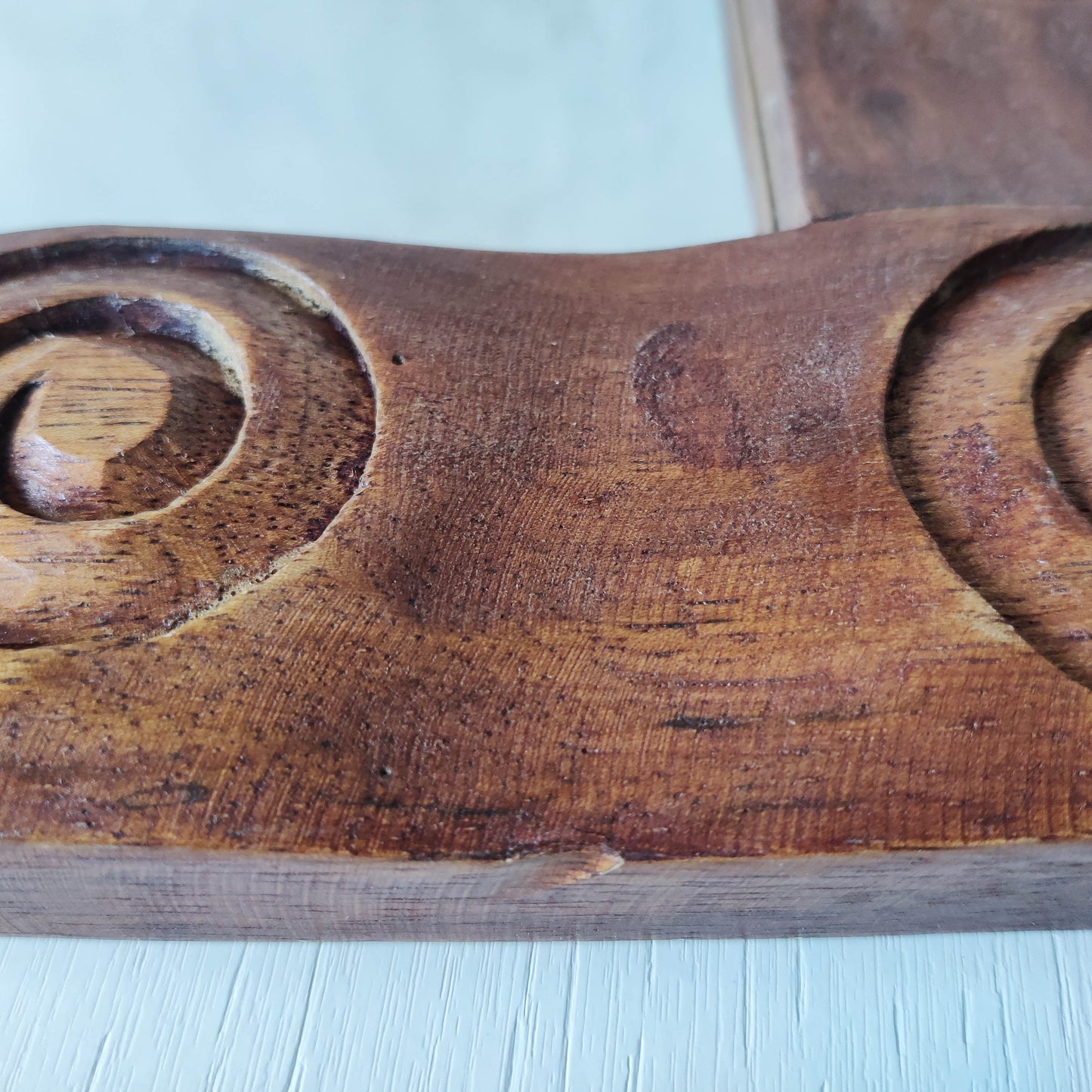 Vintage chunky solid hand carved hardwood wood spiral swirl sculptural mirror