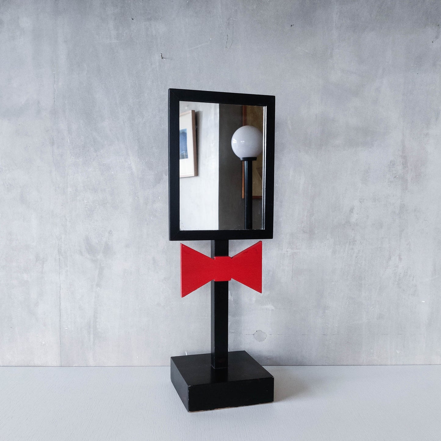 Handmade 1980s whimsical bow tie tabletop wooden painted mirror