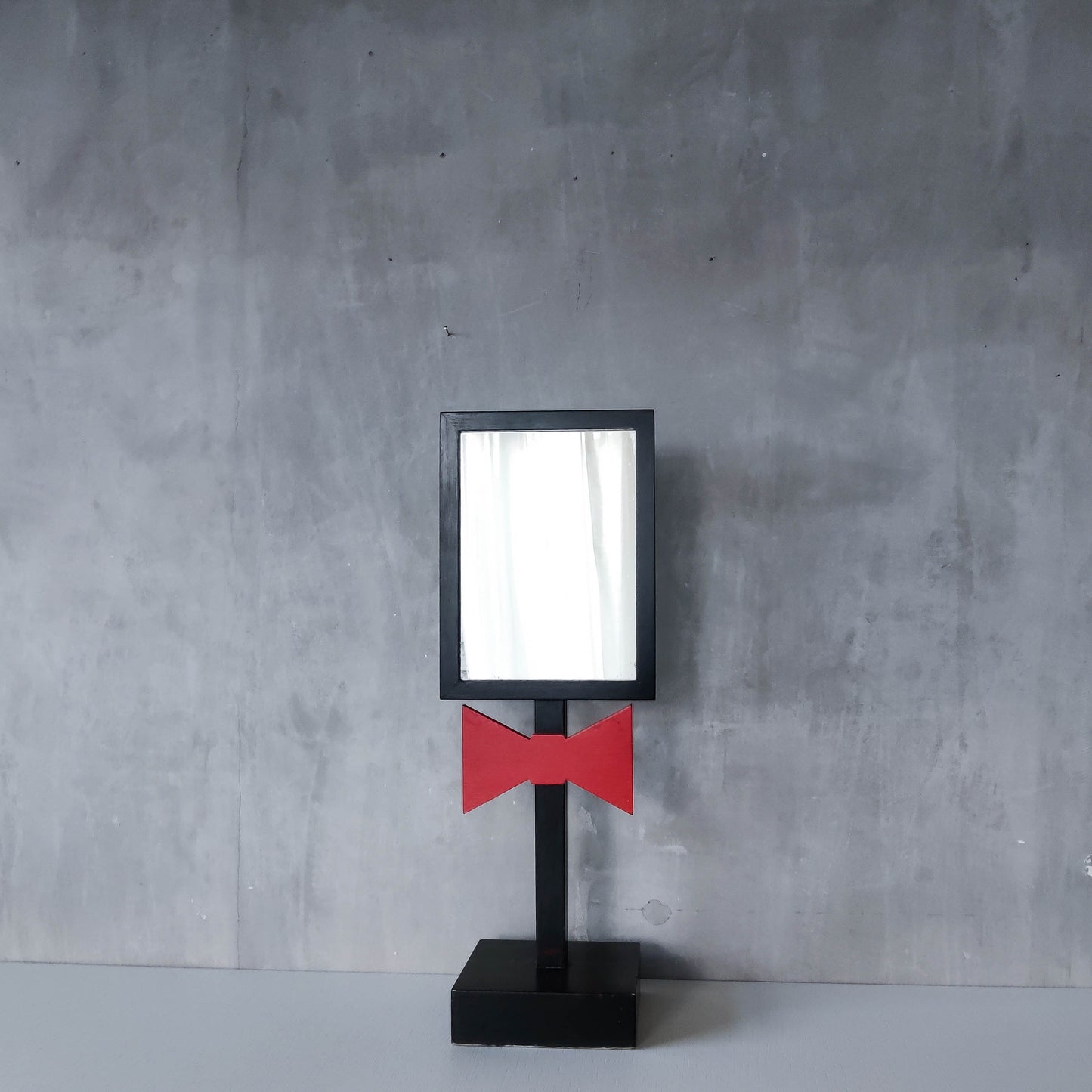 Handmade 1980s whimsical bow tie tabletop wooden painted mirror