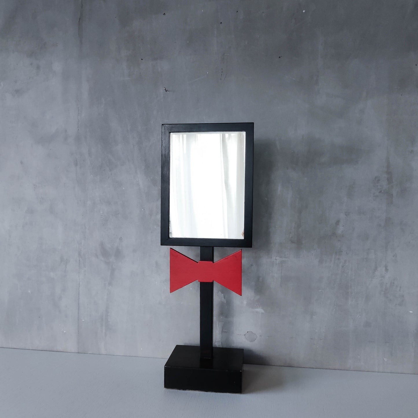 Handmade 1980s whimsical bow tie tabletop wooden painted mirror