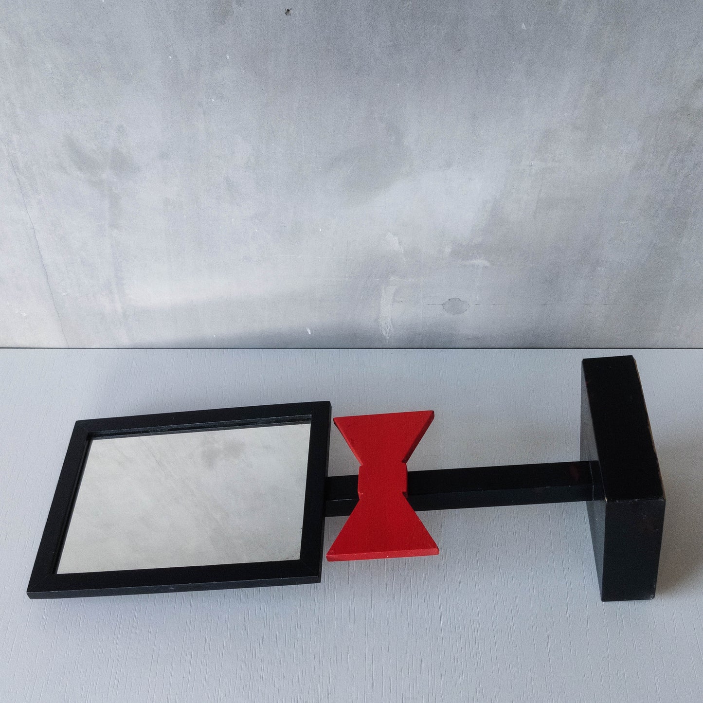 Handmade 1980s whimsical bow tie tabletop wooden painted mirror