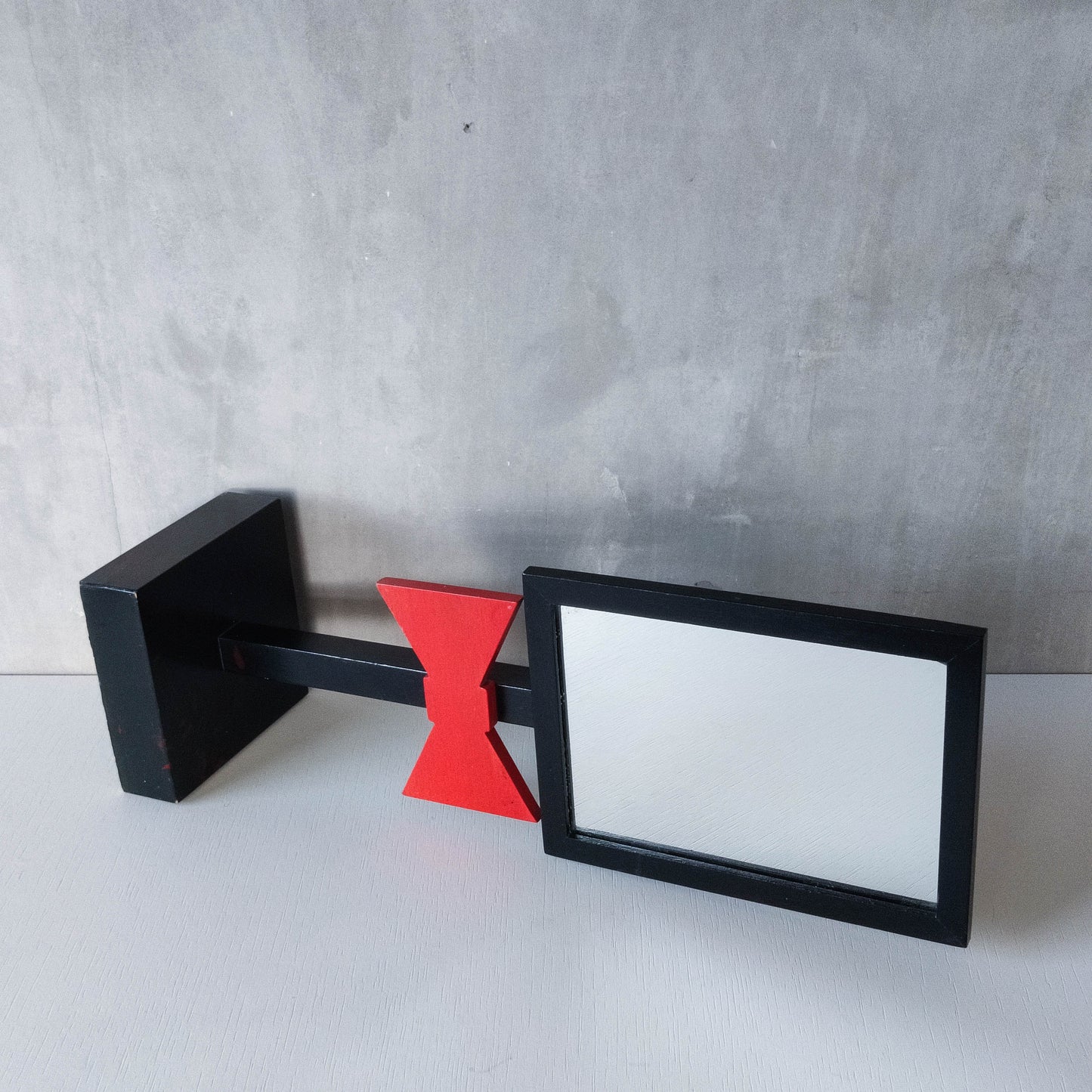 Handmade 1980s whimsical bow tie tabletop wooden painted mirror