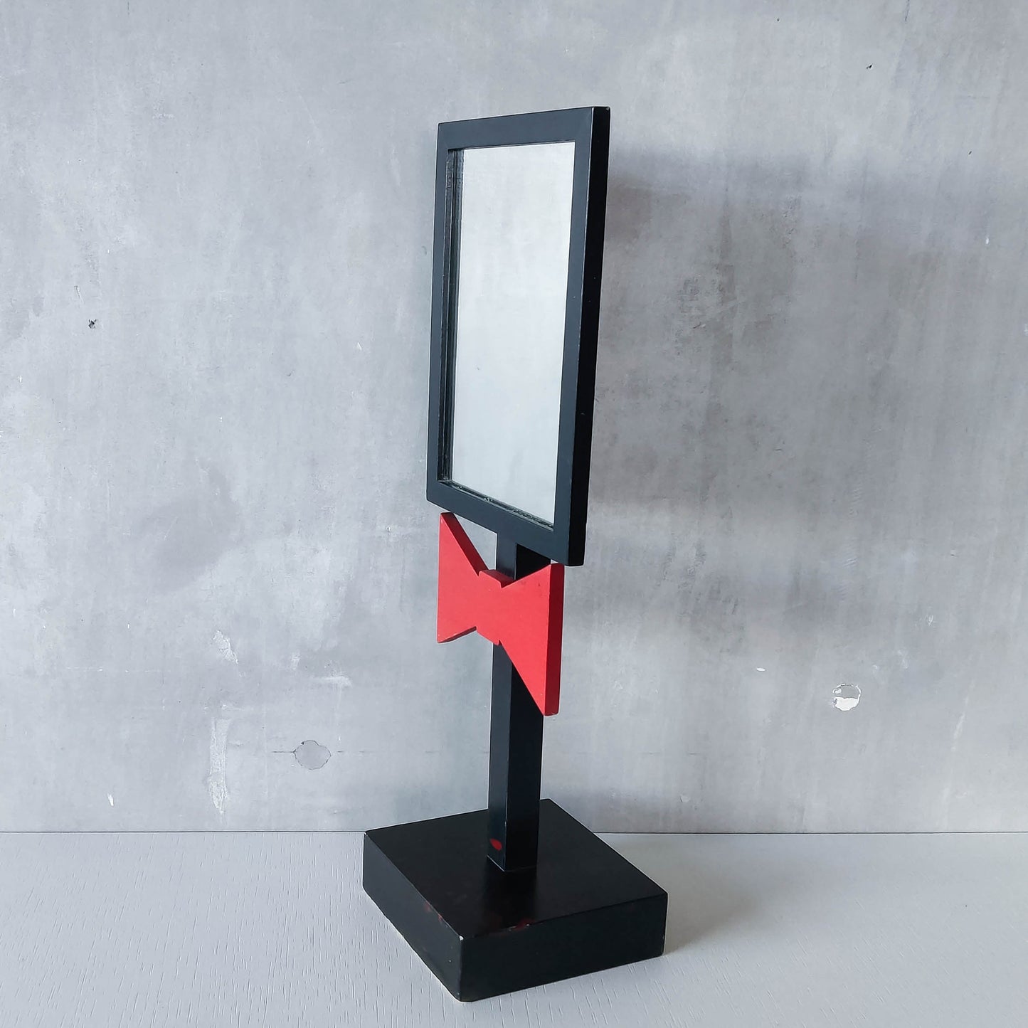 Handmade 1980s whimsical bow tie tabletop wooden painted mirror