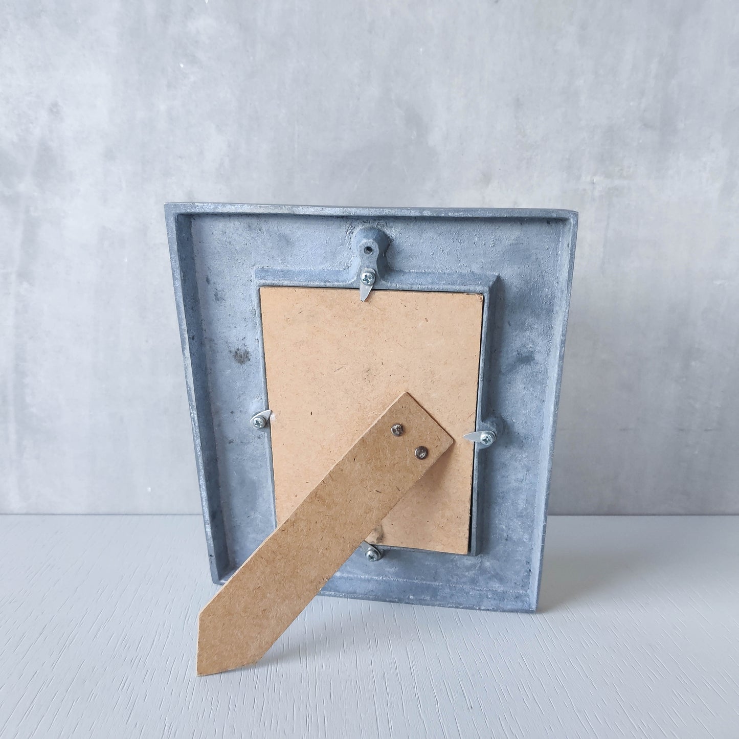 Vintage 1990s cast aluminium chunky photo picture frame with inscribed lines