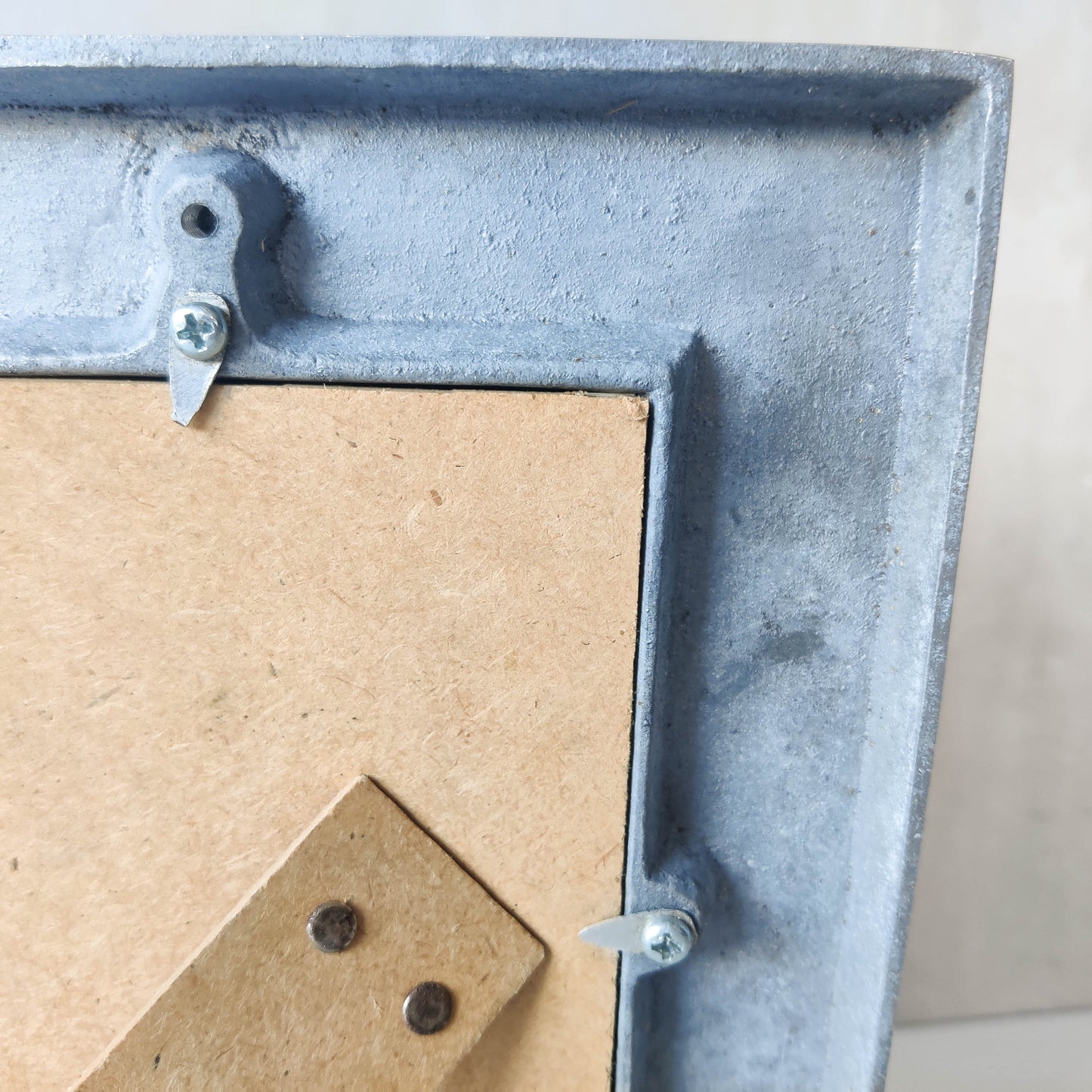 Vintage 1990s cast aluminium chunky photo picture frame with inscribed lines