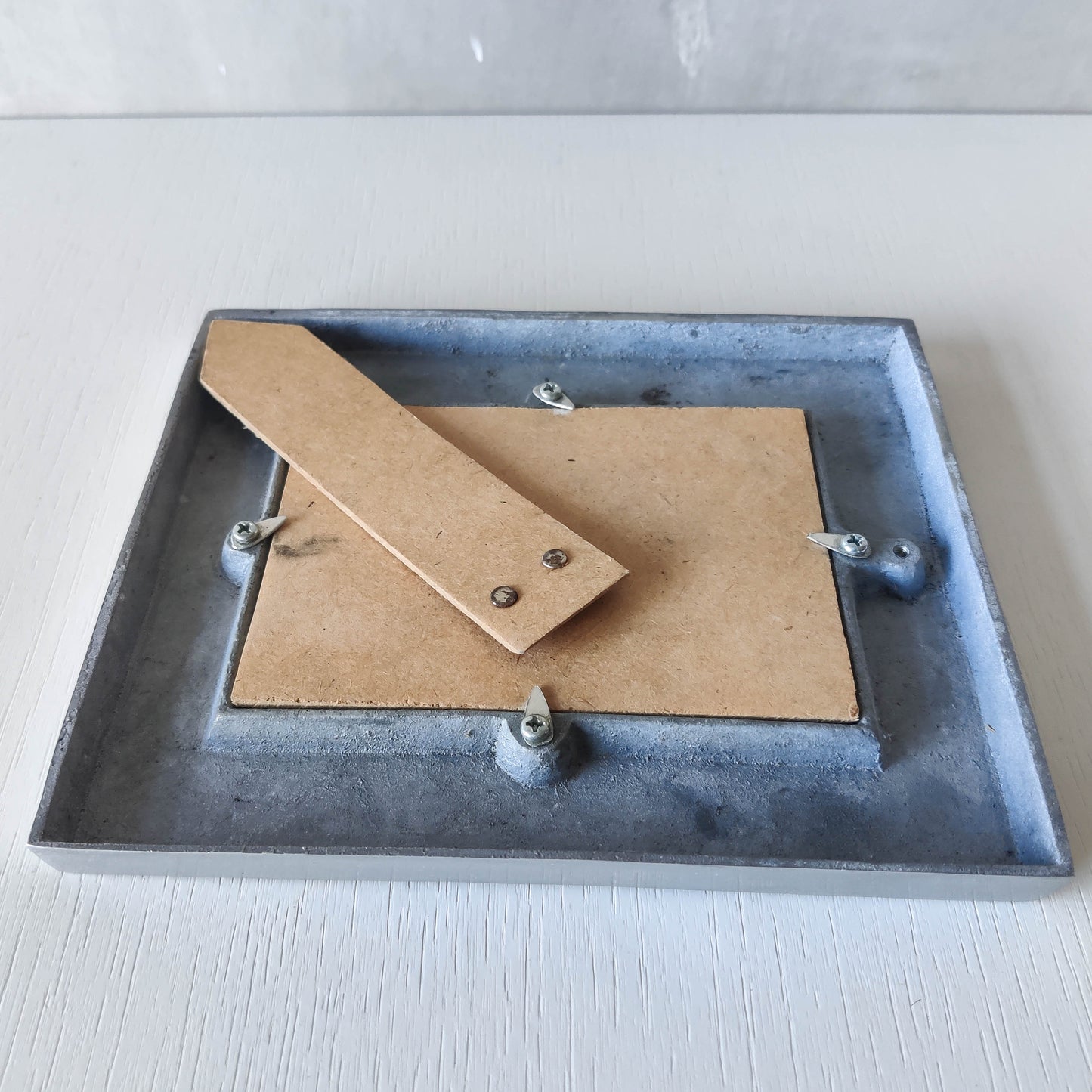 Vintage 1990s cast aluminium chunky photo picture frame with inscribed lines