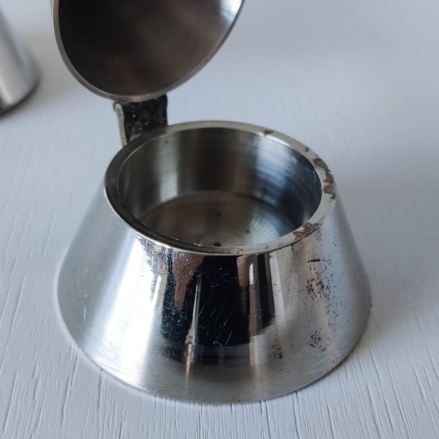 Pair of vintage conical silver chrome tea light holders Aldo Rossi Alessi modernist