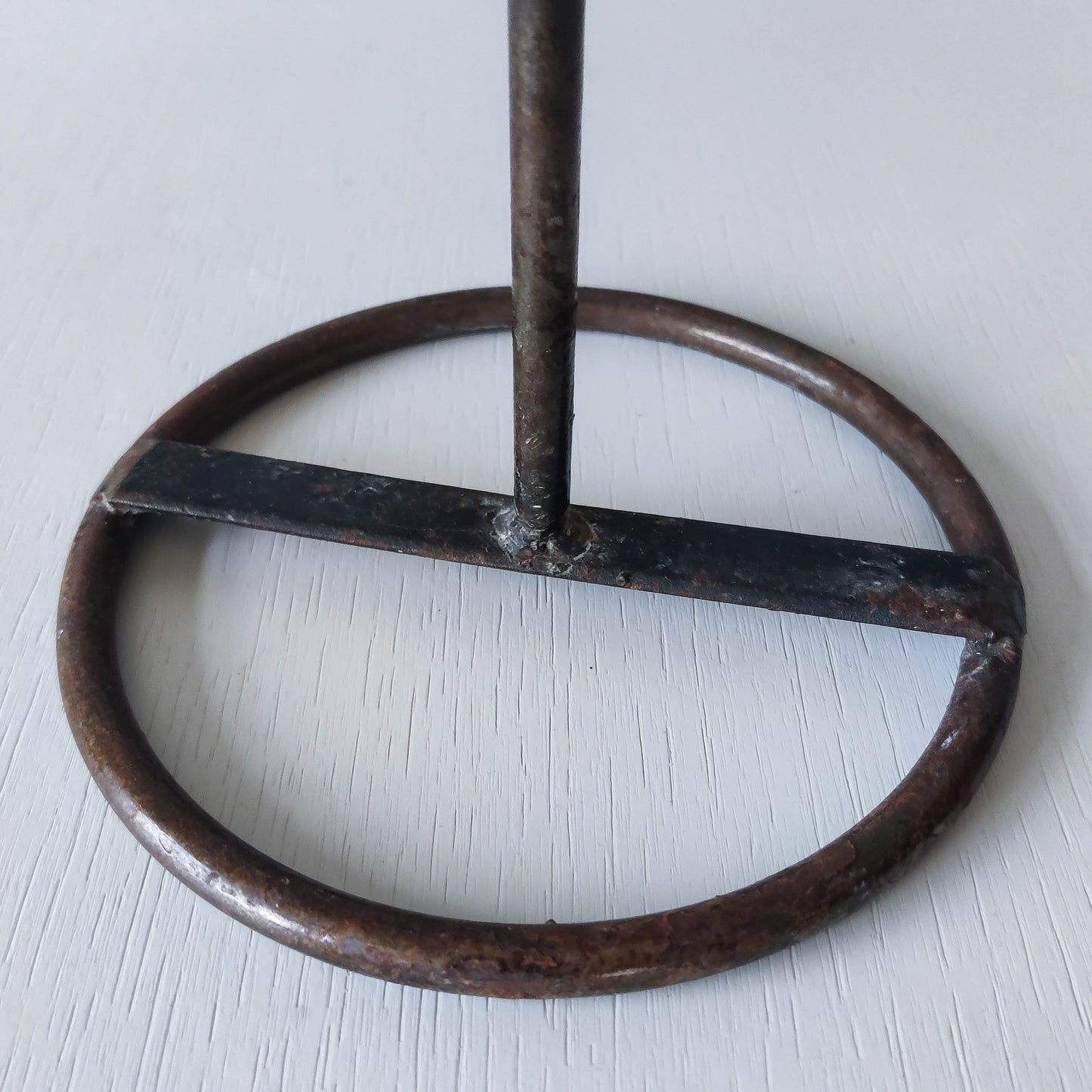 Vintage metalwork welded steel large cat face candle holder with green glass eyes