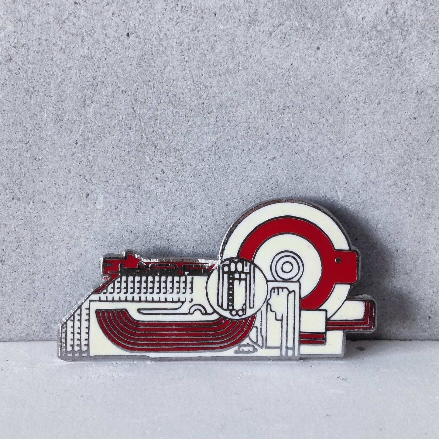 Eduardo Paolozzi 1980s abstract enamel pin brooch screen printed signature